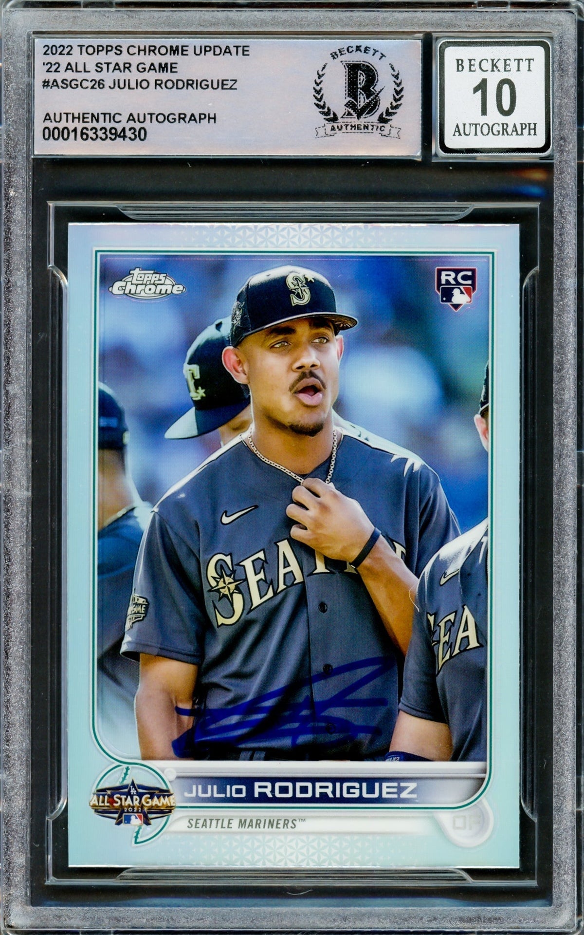 Julio Rodriguez Autographed 2022 Topps Chrome All Star Refractor Rookie Card #Asgc-26 Seattle Mariners Auto Grade Gem Mint 10 Beckett Bas #16339430