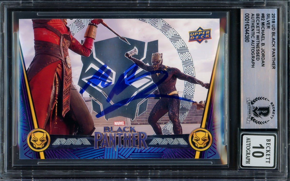 Michael B. Jordan Autographed 2018 Upper Deck Black Panther Silver Card #82 Marvel Auto Grade Gem Mint 10 Beckett Bas #16244380