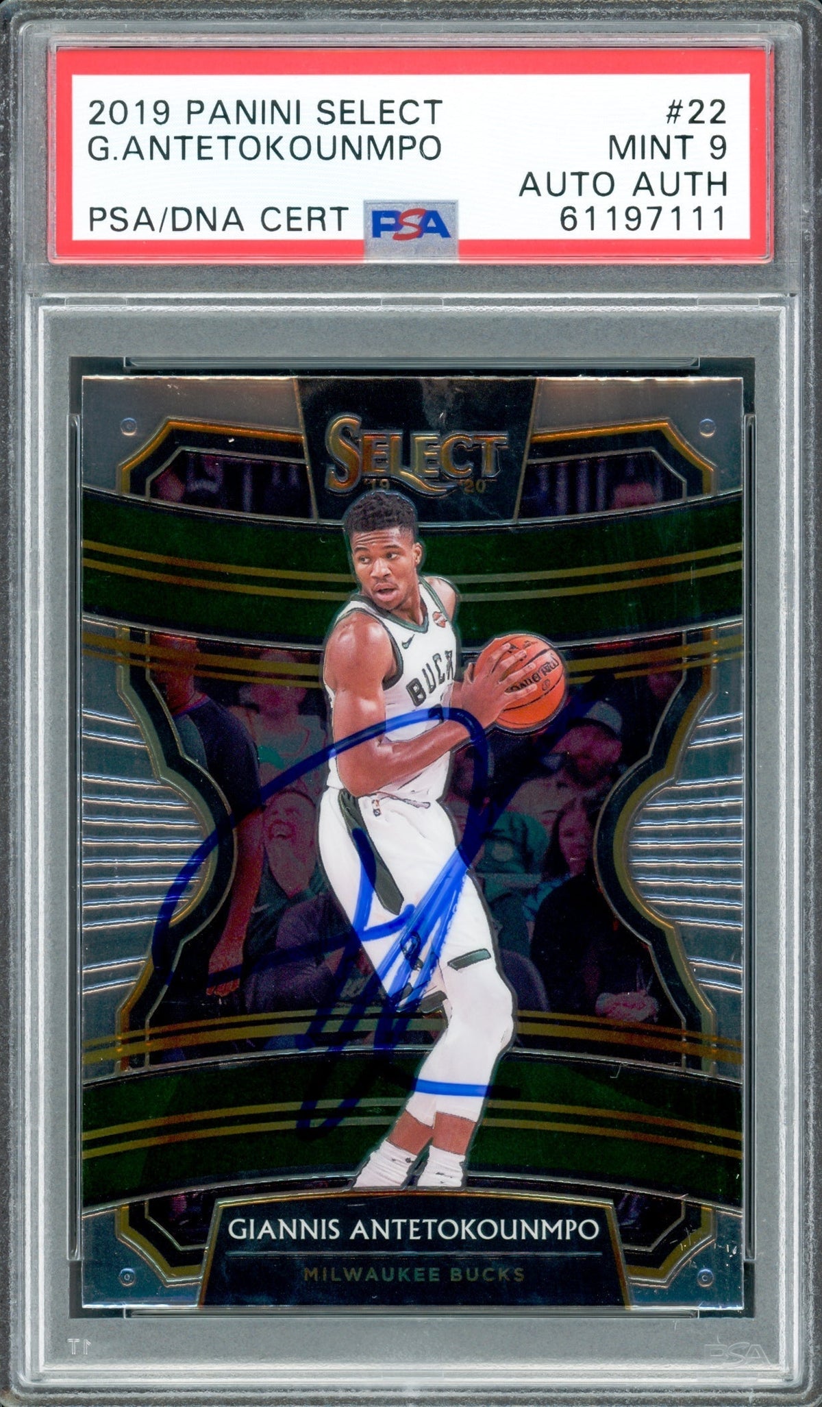 Giannis Antetokounmpo Autographed 2019 Panini Select Rookie Card #22 Milwaukee Bucks PSA 9 PSA/Dna #61197111
