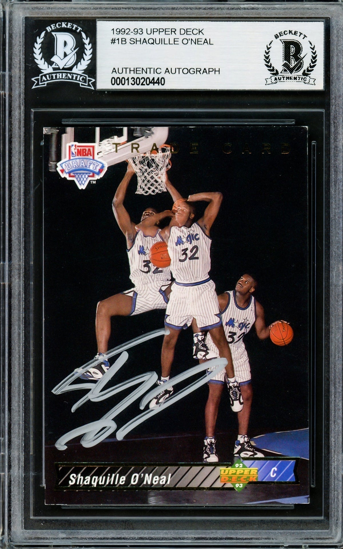 Shaquille Shaq O'neal Autographed 1992-93 Upper Deck Card #1B Orlando Magic Beckett Bas #13020440