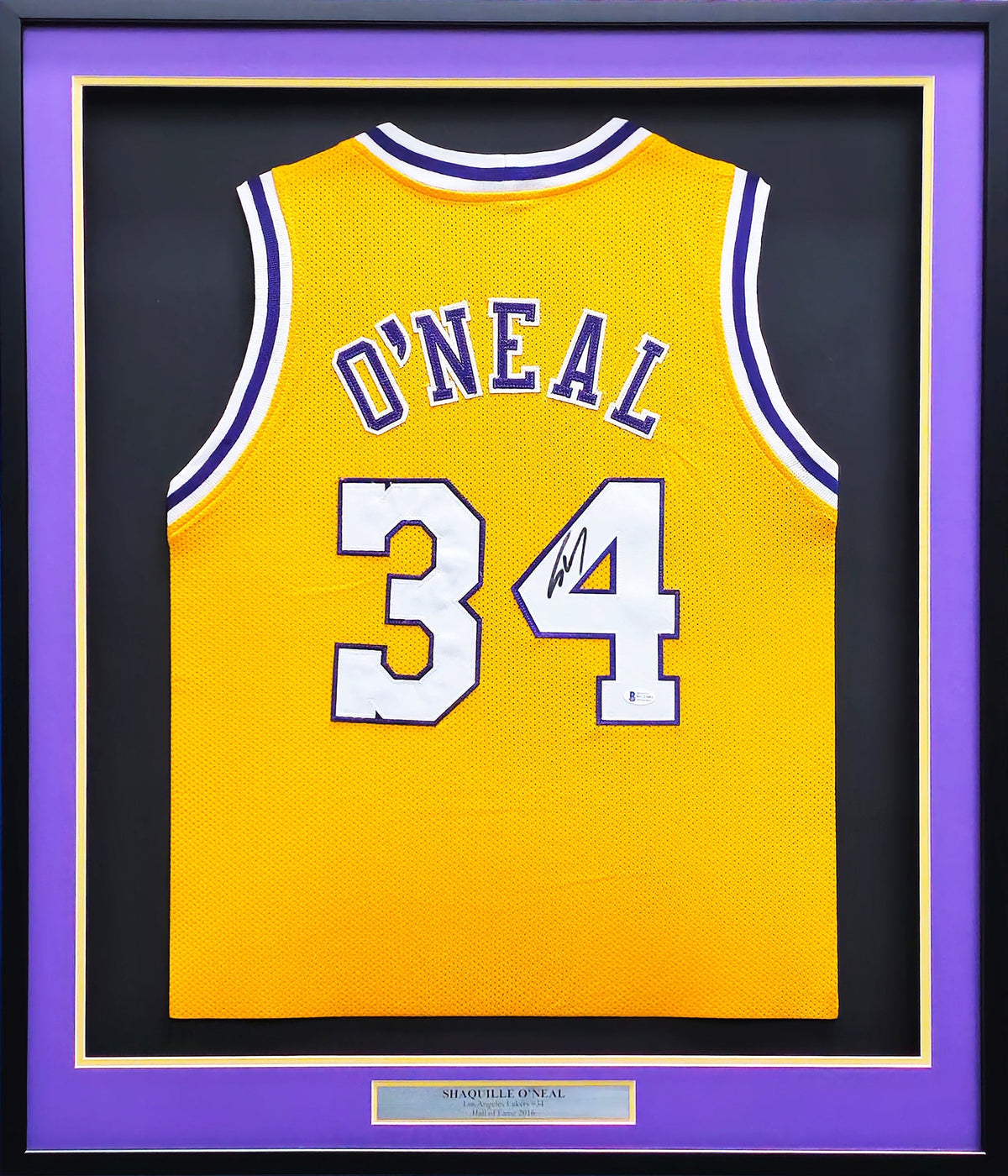 Los Angeles Lakers Shaquille O'neal Autographed Framed Yellow Jersey Beckett Bas