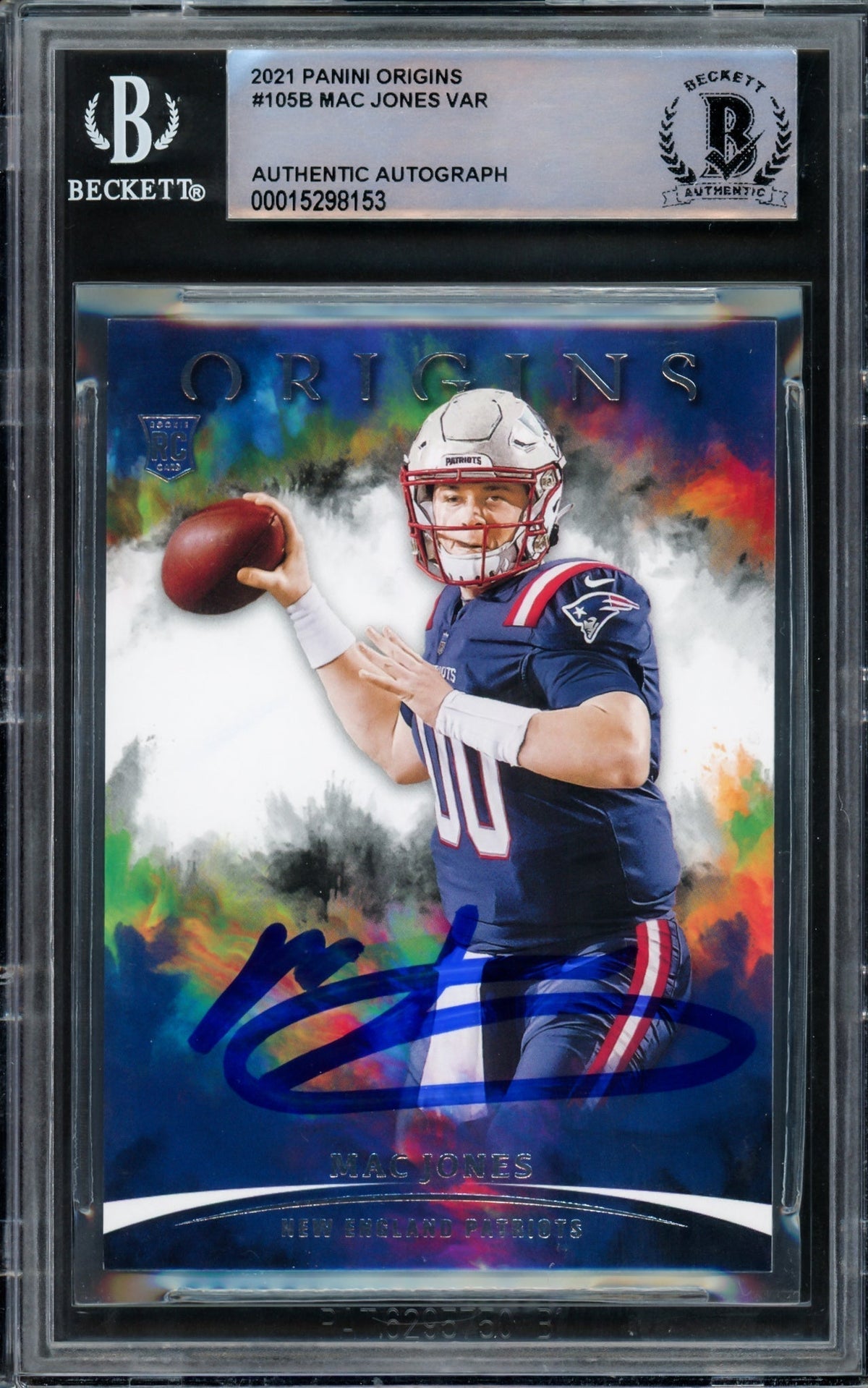 Mac Jones Autographed 2021 Panini Origins Rookie Card #105B New England Patriots Beckett Bas #15298153
