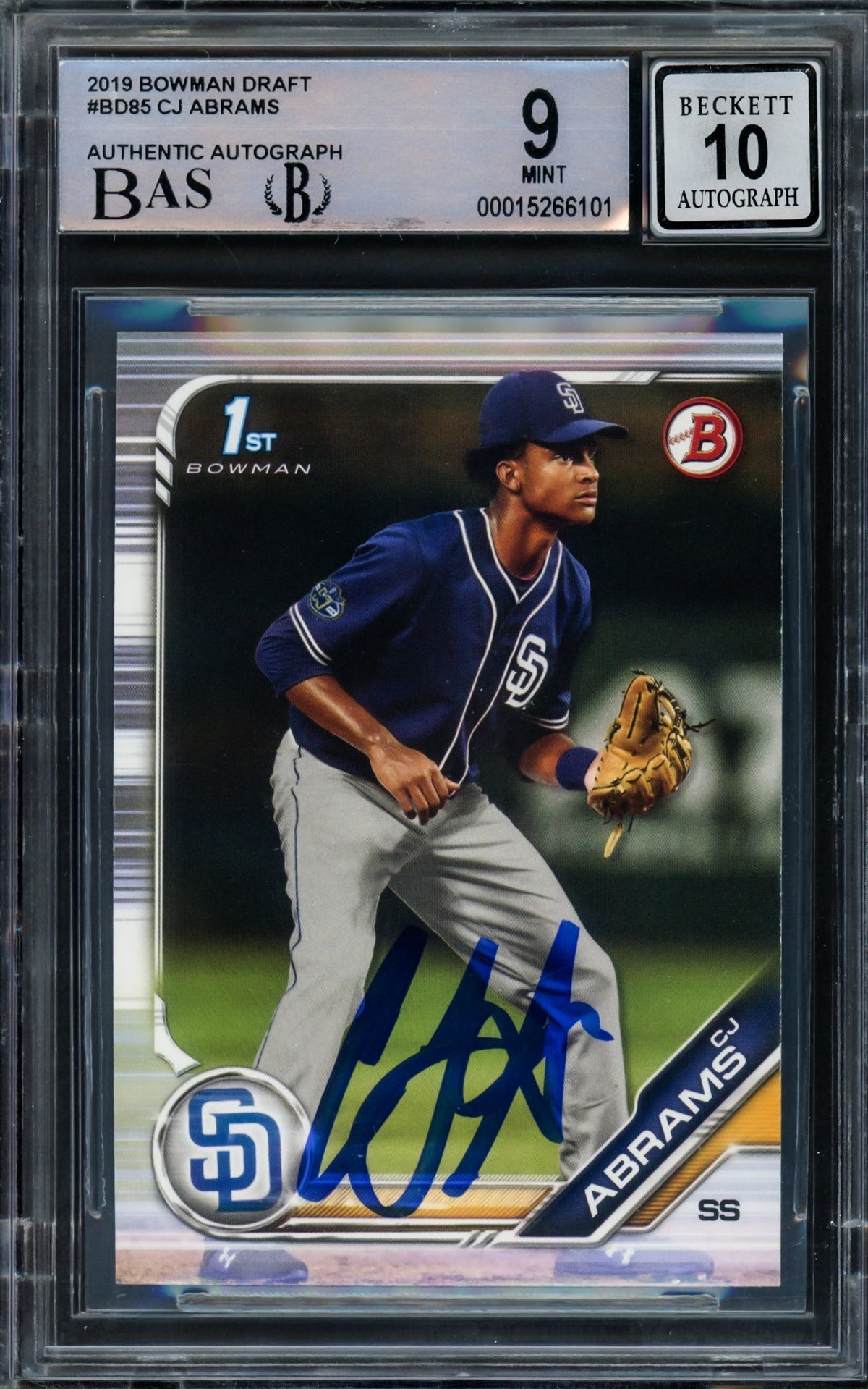 Cj Abrams Autographed 2019 Bowman Draft Rookie Card #Bd85 Washington Nationals BGS 9 Auto Grade Gem Mint 10 Beckett Bas Stock #211839