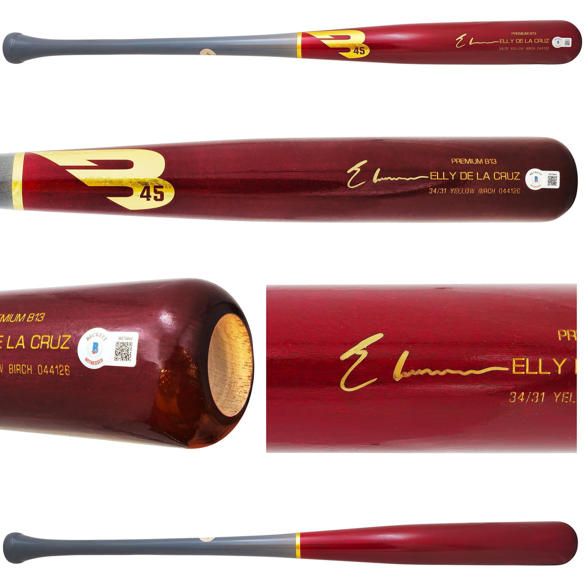 Elly De La Cruz Autographed Red B45 Player Model Baseball Bat Cincinnati Reds Beckett Bas Witness