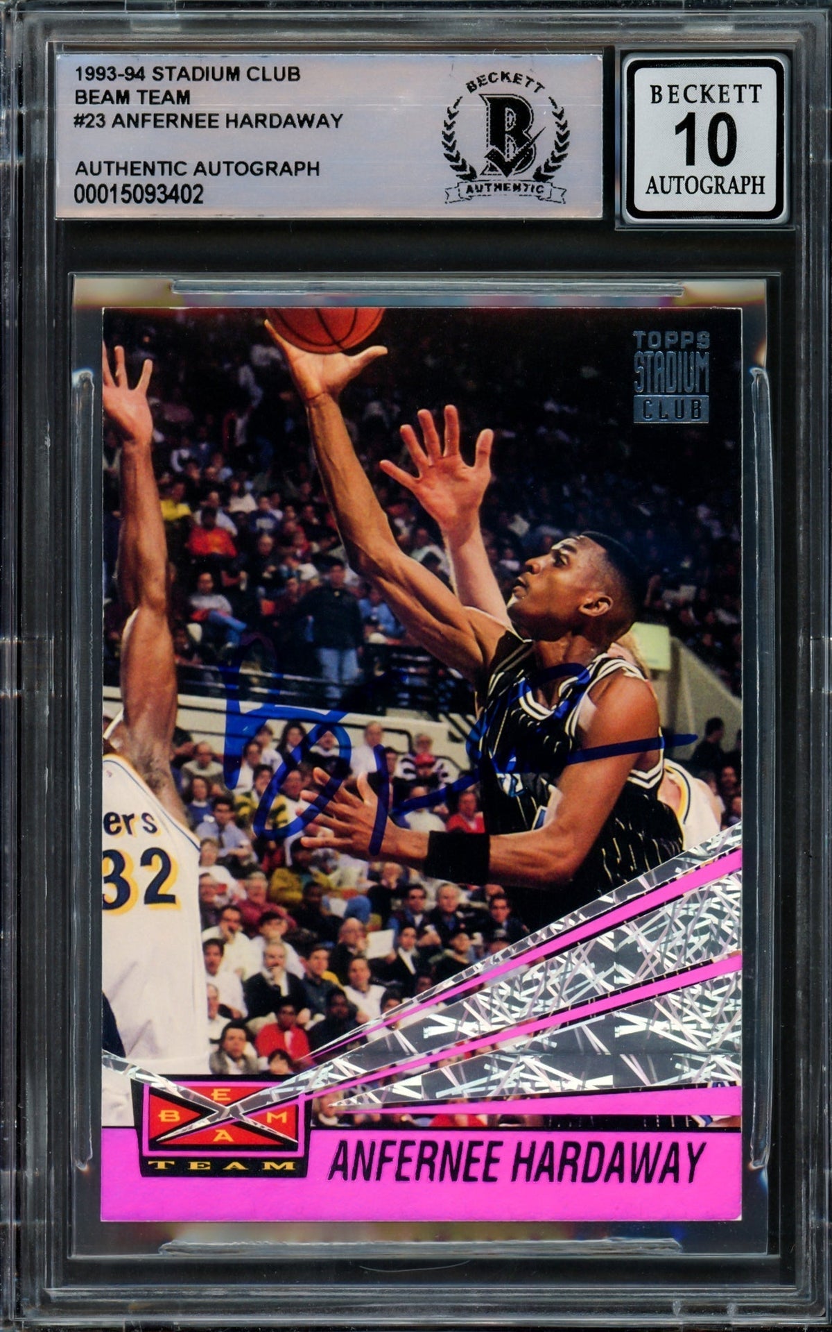 Anfernee Hardaway Autographed 1993-94 Stadium Club Beam Team Rookie Card #23 Orlando Magic Auto Grade Gem Mint 10 Beckett Bas Stock #211049