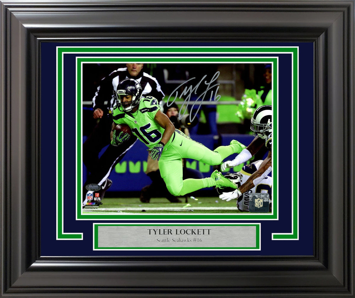 Tyler Lockett Autographed Framed 8X10 Photo Seattle Seahawks Color Rush Green Mcs Holo Stock #210978