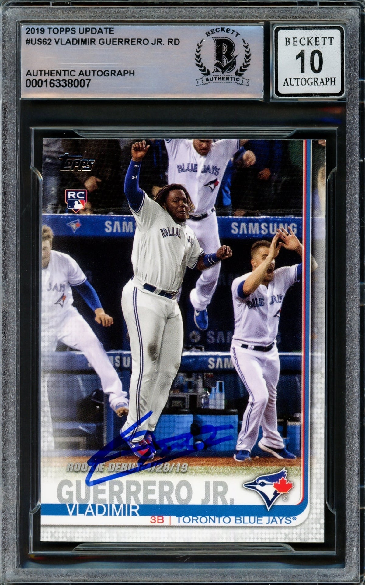 Vladimir Guerrero Jr. Autographed 2019 Topps Update Rookie Card #Us62 Toronto Blue Jays Auto Grade Gem Mint 10 Beckett Bas