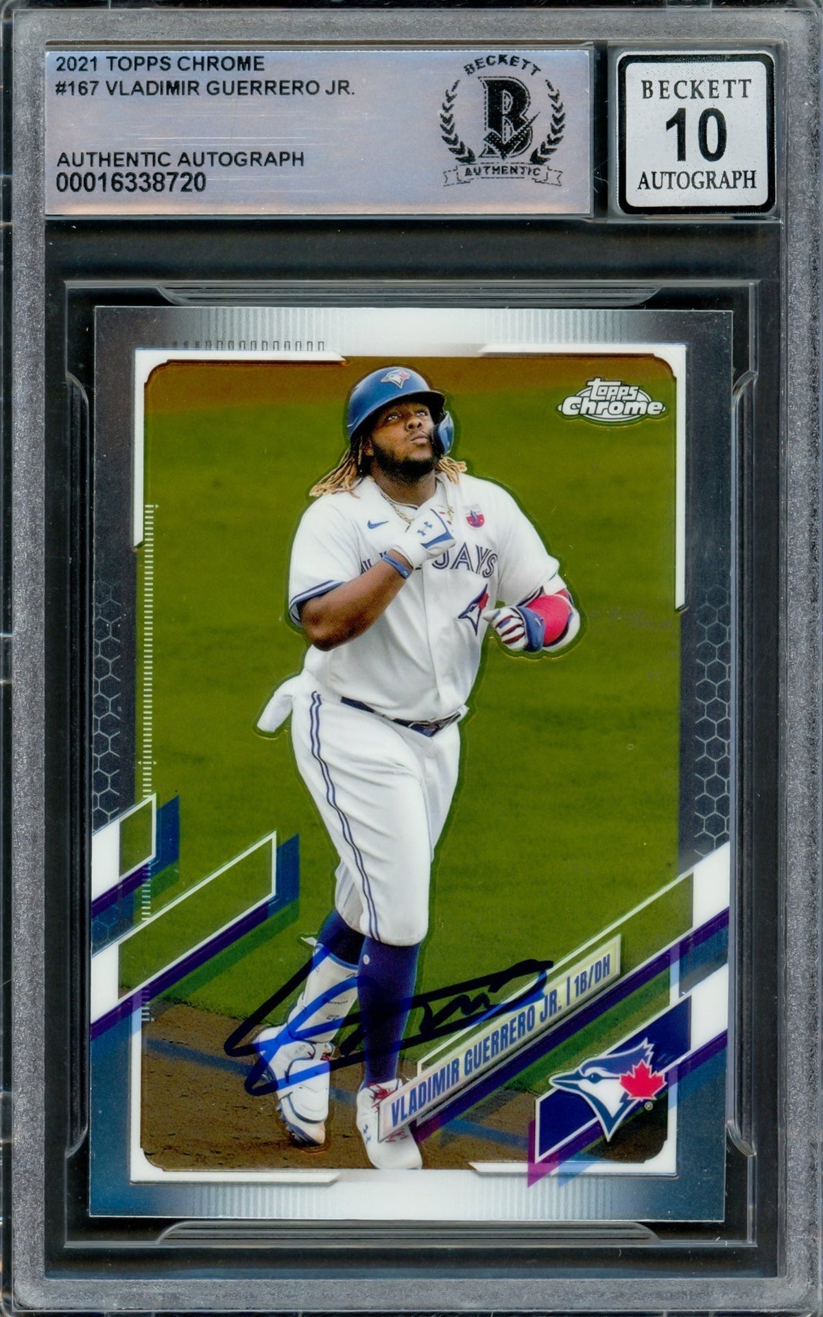 Vladimir Guerrero Jr. Autographed 2021 Topps Chrome Card #167 Toronto Blue Jays Auto Grade Gem Mint 10 Beckett Bas