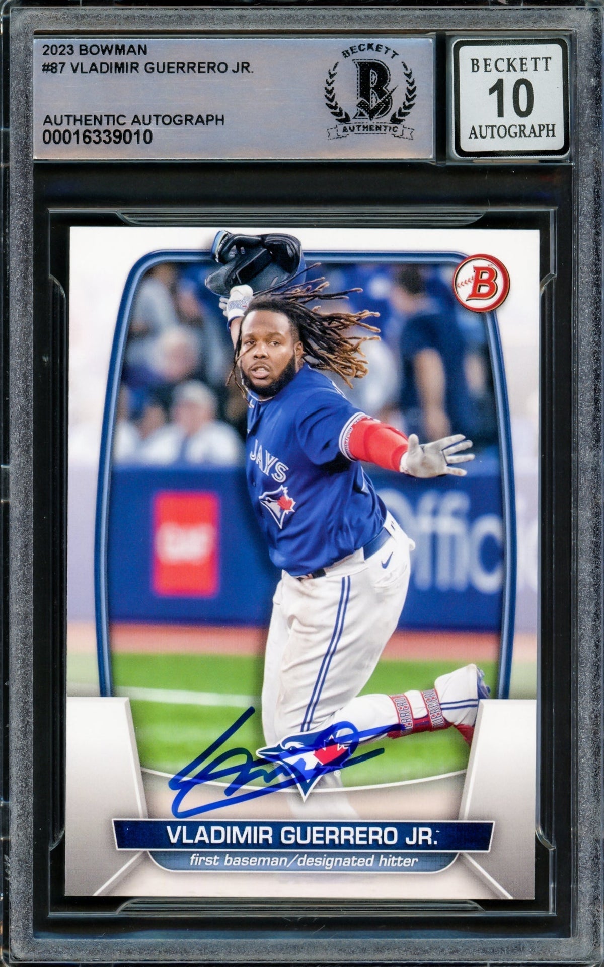Vladimir Guerrero Jr. Autographed 2023 Bowman Card #87 Toronto Blue Jays Auto Grade Gem Mint 10 Beckett Bas