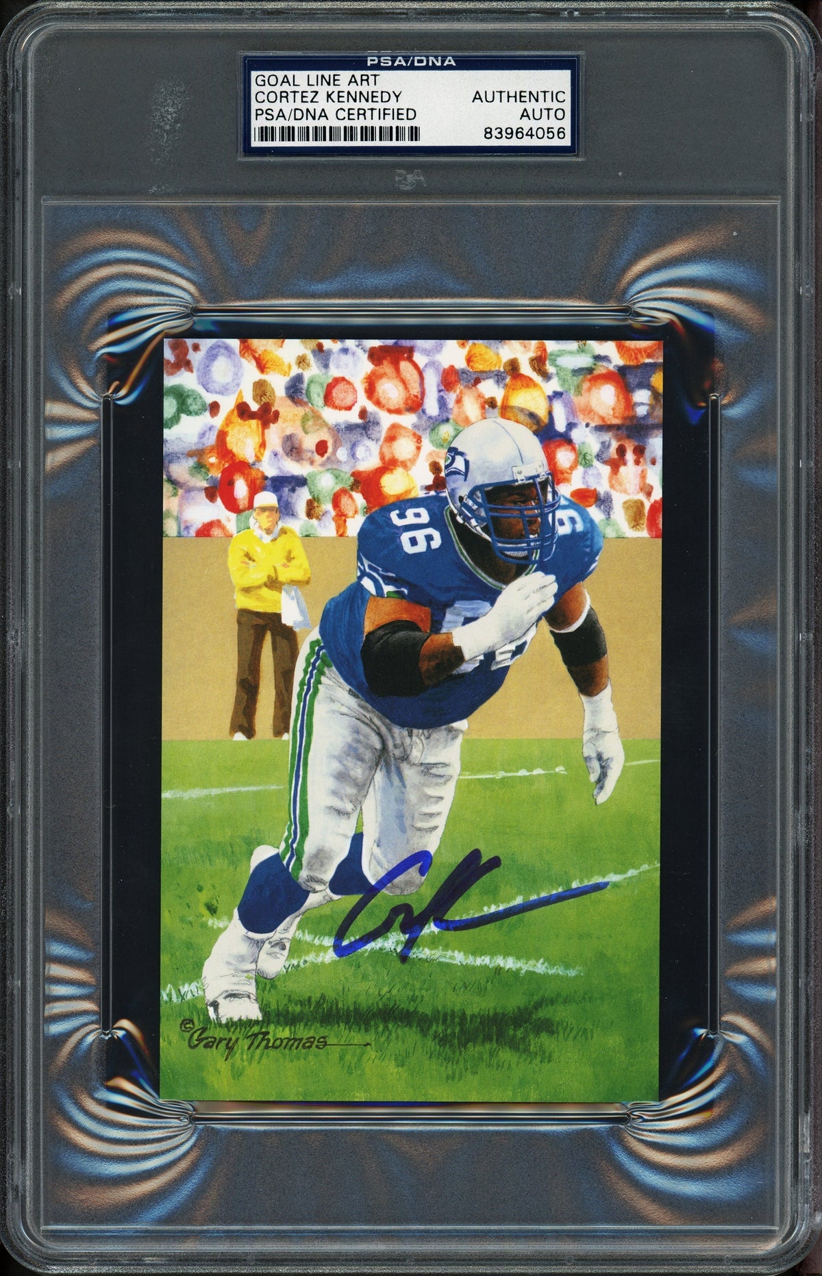 Cortez Kennedy Autographed Goal Line Art Postcard Seattle Seahawks PSA/Dna