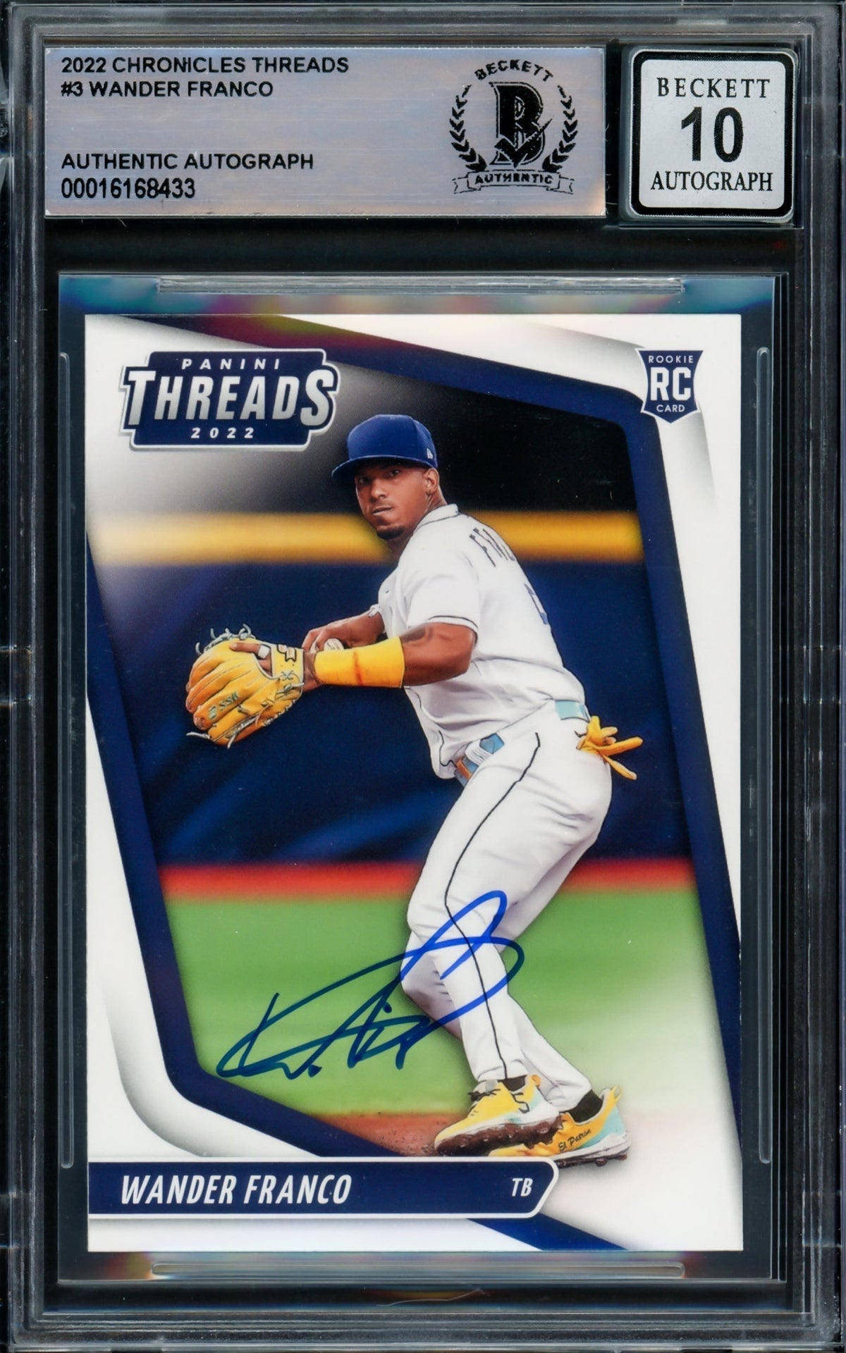 Wander Franco Autographed 2022 Panini Chronicles Threads Rookie Card #3 Tampa Bay Rays Auto Grade Gem Mint 10 Beckett Bas #16168433