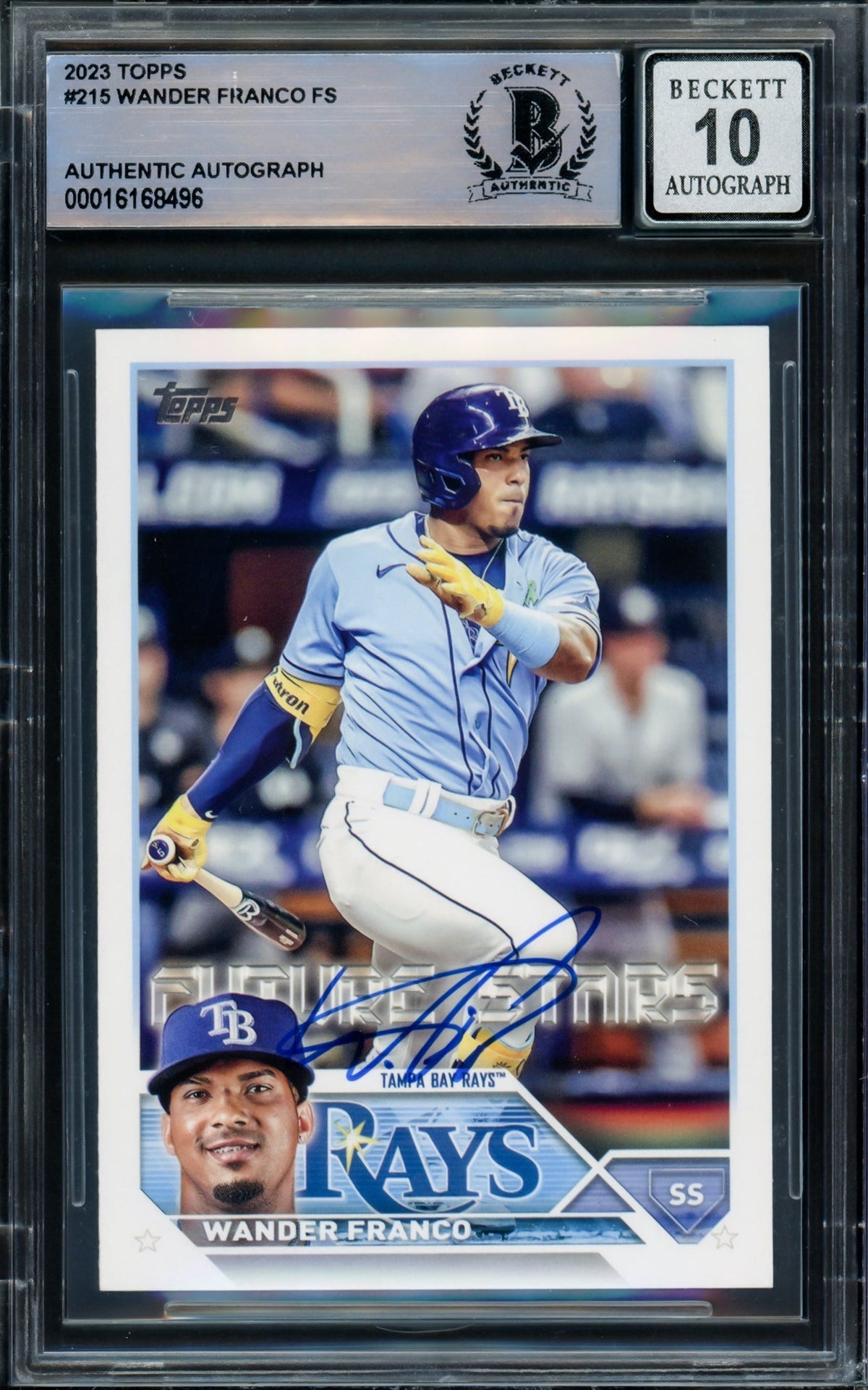 Wander Franco Autographed 2023 Topps Card #215 Tampa Bay Rays Auto Grade Gem Mint 10 Beckett Bas #16168496