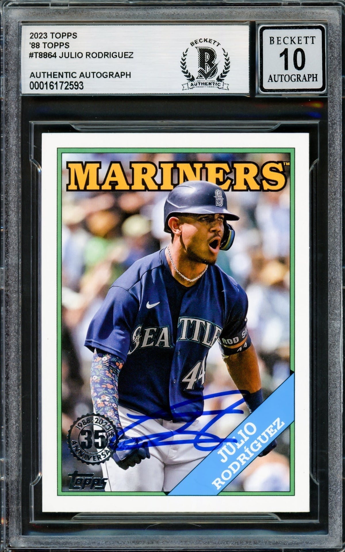 Julio Rodriguez Autographed 2023 Topps 35Th Anniversary Card #T88-64 Seattle Mariners Auto Grade Gem Mint 10 Beckett Bas #16172593