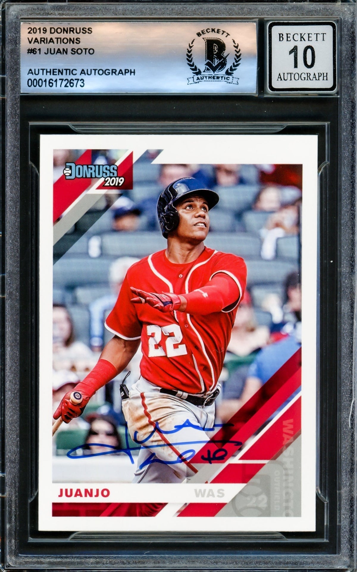 Juan Soto Autographed 2019 Donruss Variations Card #61 New York Yankees Auto Grade Gem Mint 10 Beckett Bas #16172673