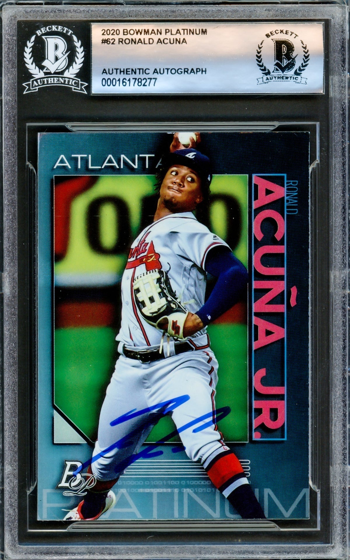 Ronald Acuna Jr. Autographed 2020 Bowman Platinum Card #62 Atlanta Braves Beckett Bas #16178277