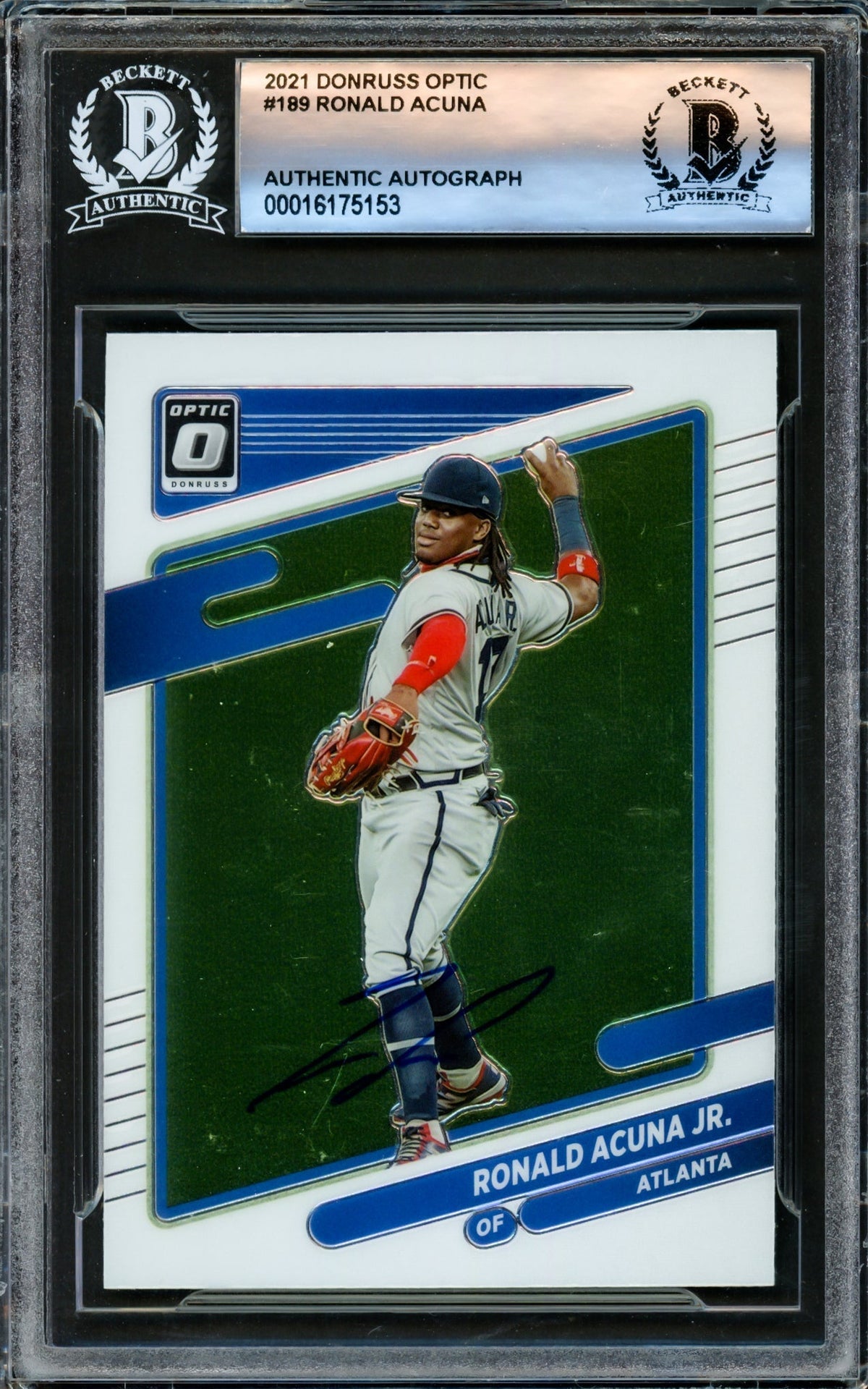 Ronald Acuna Jr. Autographed 2021 Donruss Optic Card #189 Atlanta Braves Beckett Bas #16175153