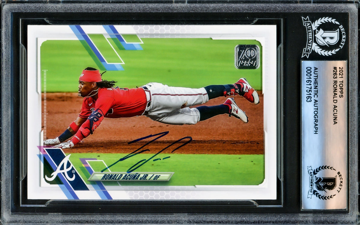 Ronald Acuna Jr. Autographed 2021 Topps Card #263 Atlanta Braves Beckett Bas #16175163