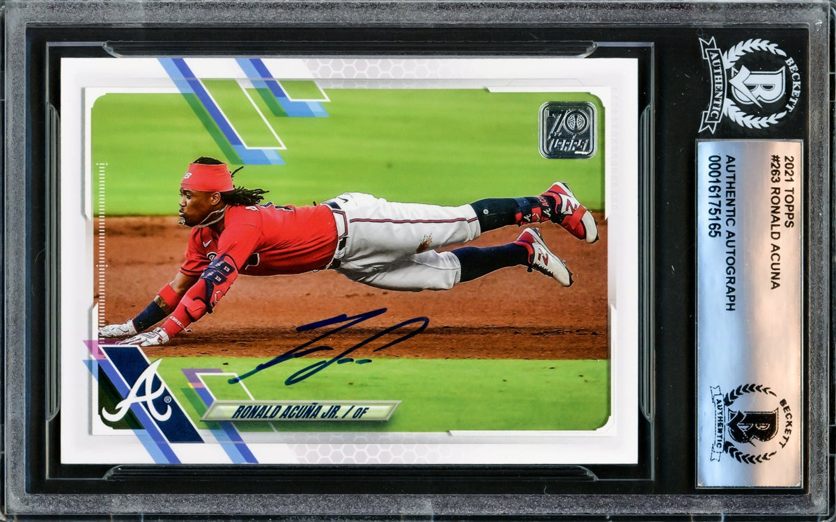 Ronald Acuna Jr. Autographed 2021 Topps Card #263 Atlanta Braves Beckett Bas #16175165