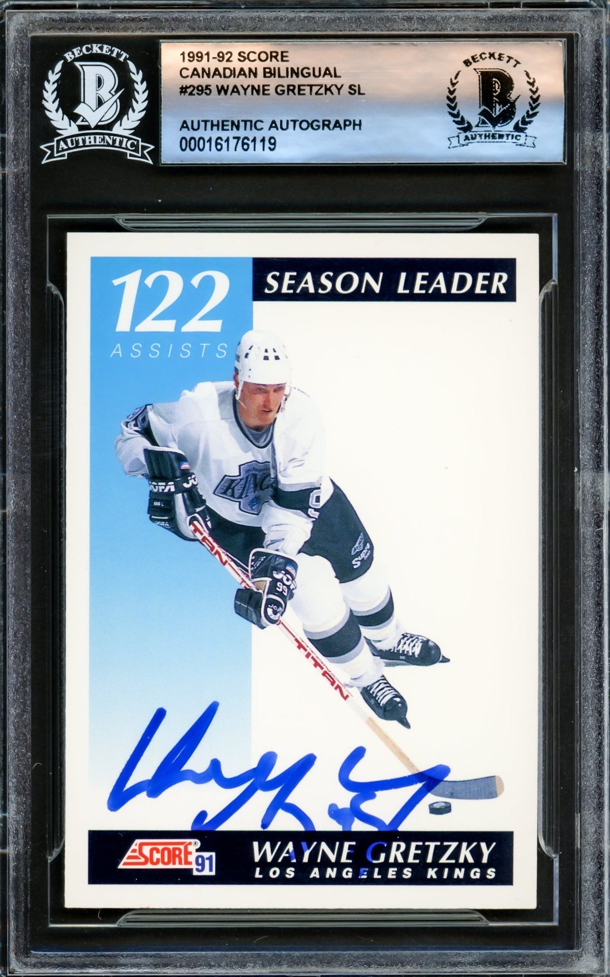 Wayne Gretzky Autographed 1991-92 Score Canadian Card #295 Los Angeles Kings Beckett Bas #16176119