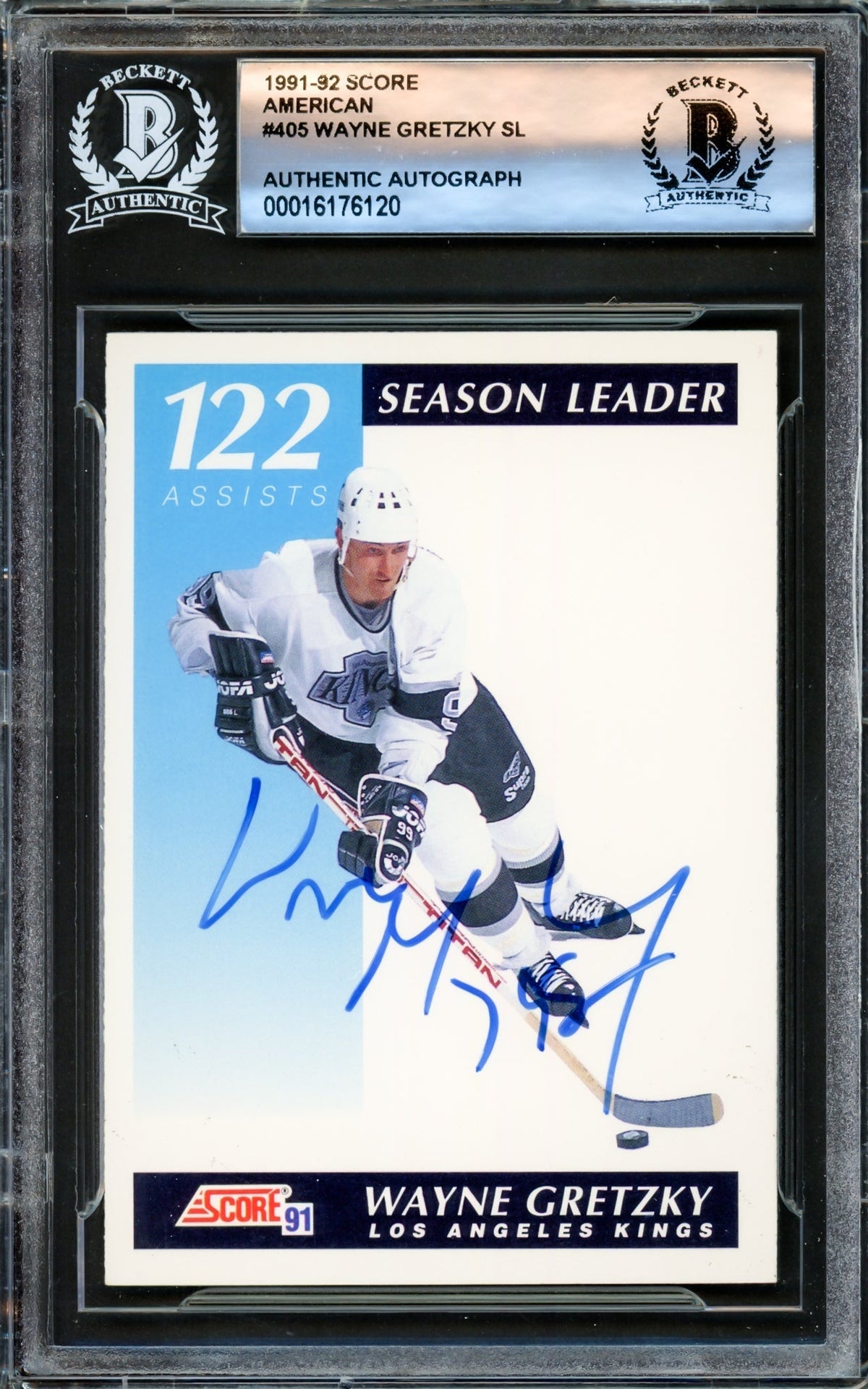 Wayne Gretzky Autographed 1991-92 Score American Card #405 Los Angeles Kings Beckett Bas #16176120