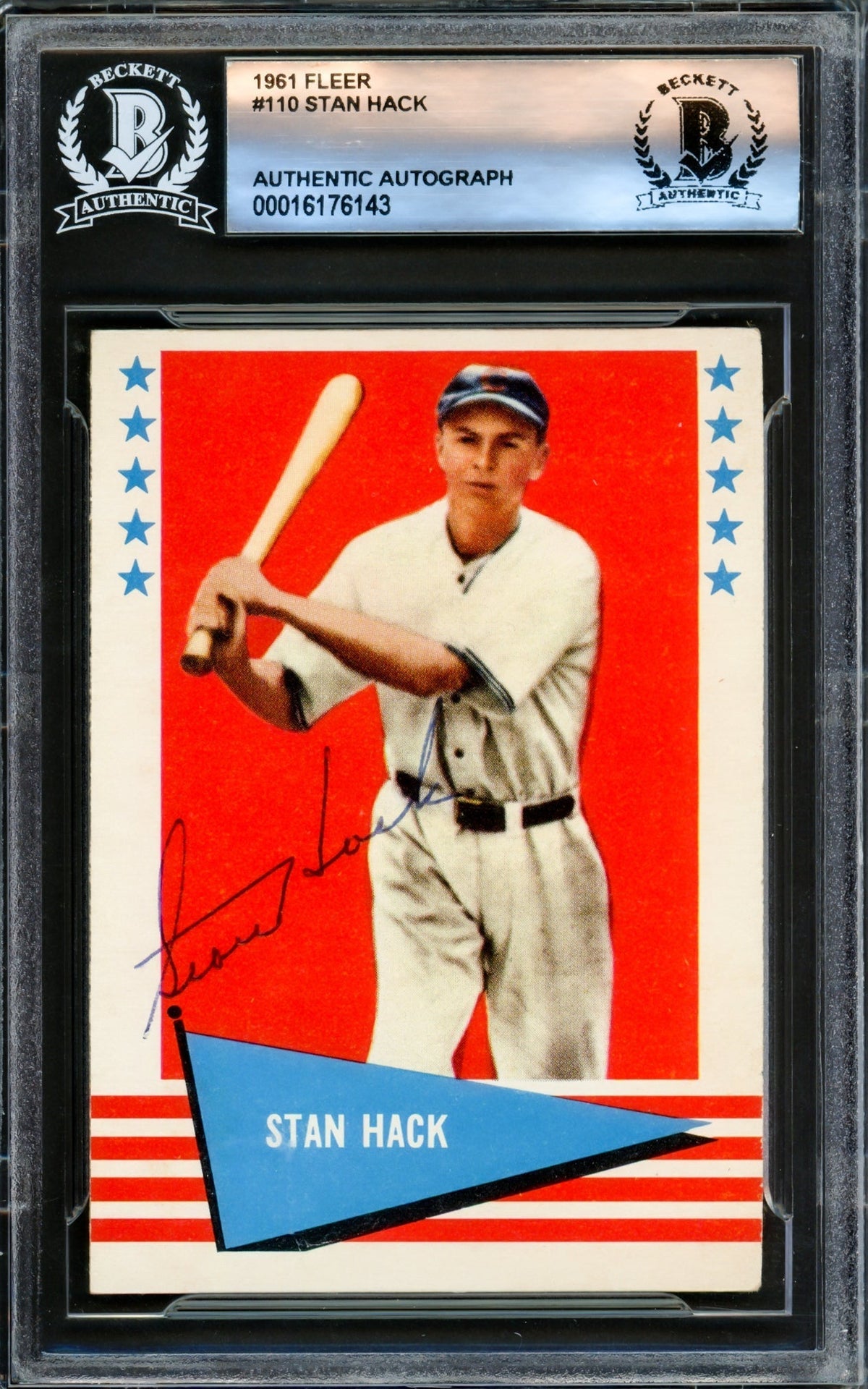 Stan Hack Autographed 1961 Fleer Card #110 Chicago Cubs Beckett Bas #16176143