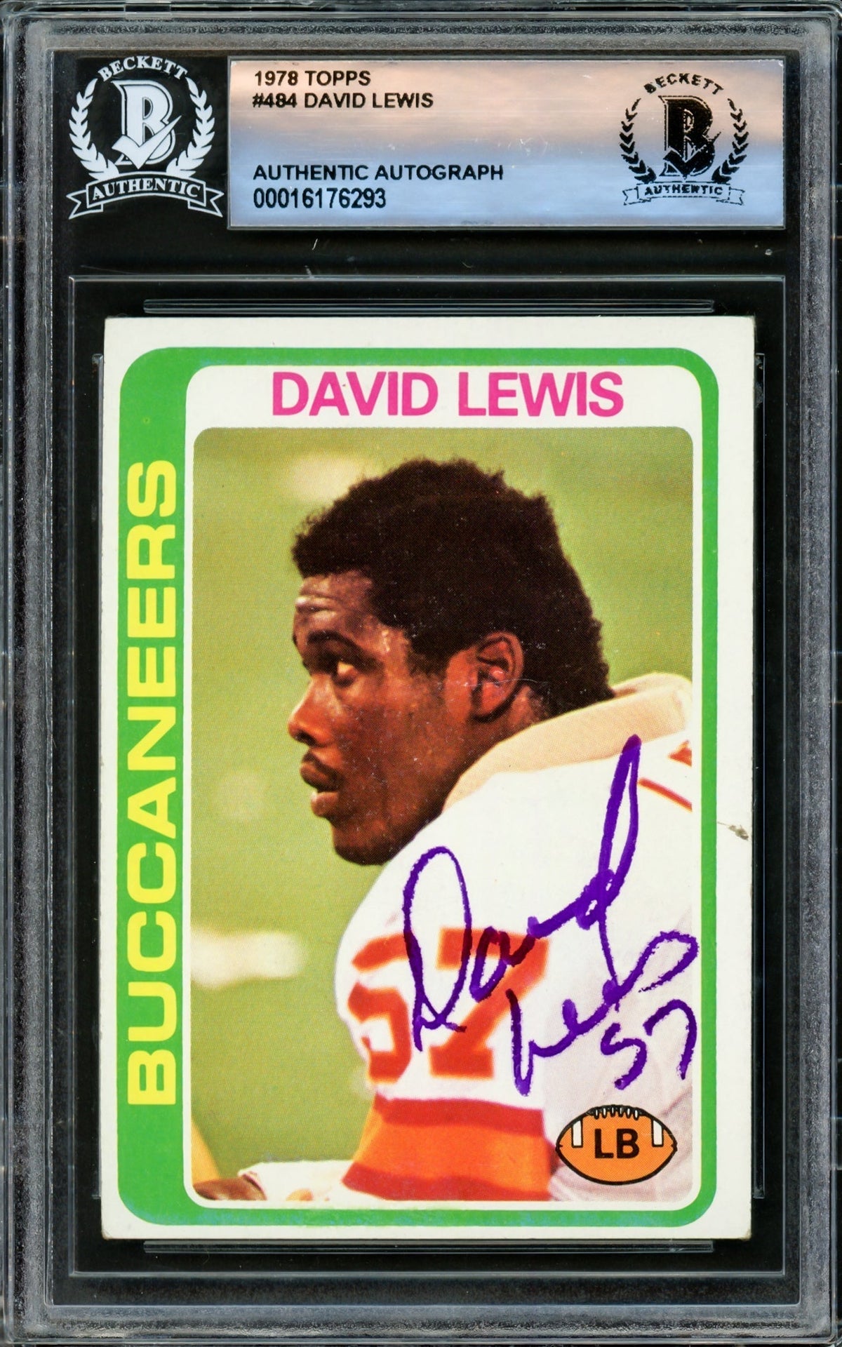 David Lewis Autographed 1978 Topps Rookie Card #484 Tampa Bay Buccaneers Beckett Bas #16176293