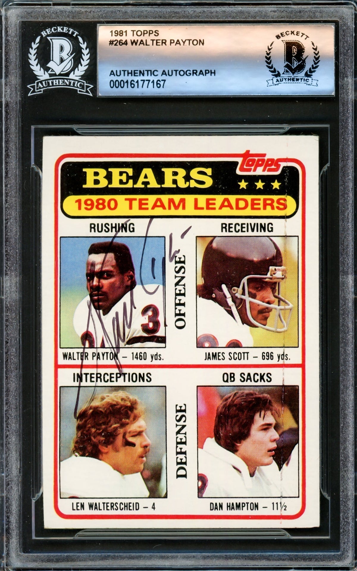 Walter Payton Autographed 1981 Topps Card #264 Chicago Bears Beckett Bas #16177167