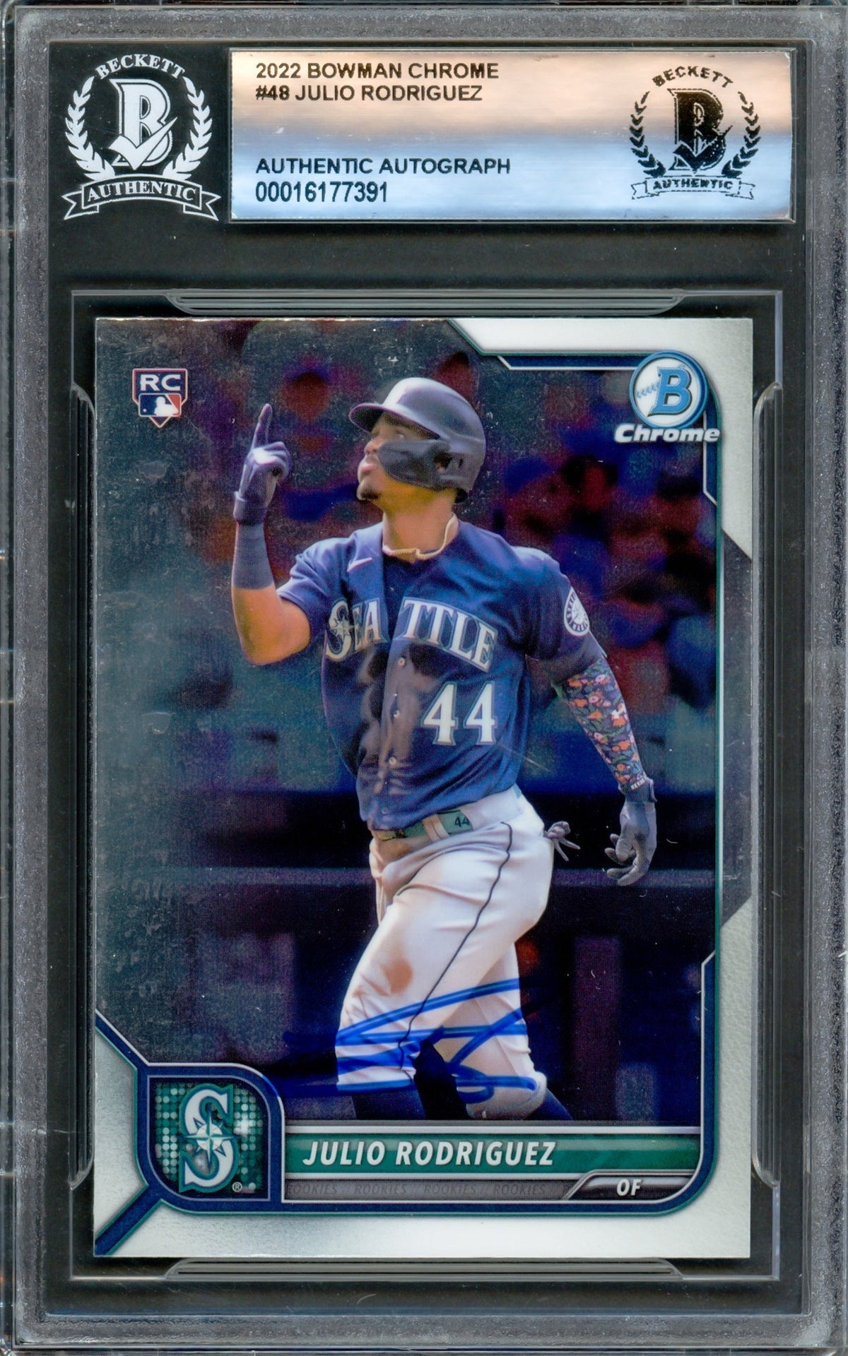 Julio Rodriguez Autographed 2022 Bowman Chrome Rookie Card #48 Seattle Mariners Beckett Bas #16177391