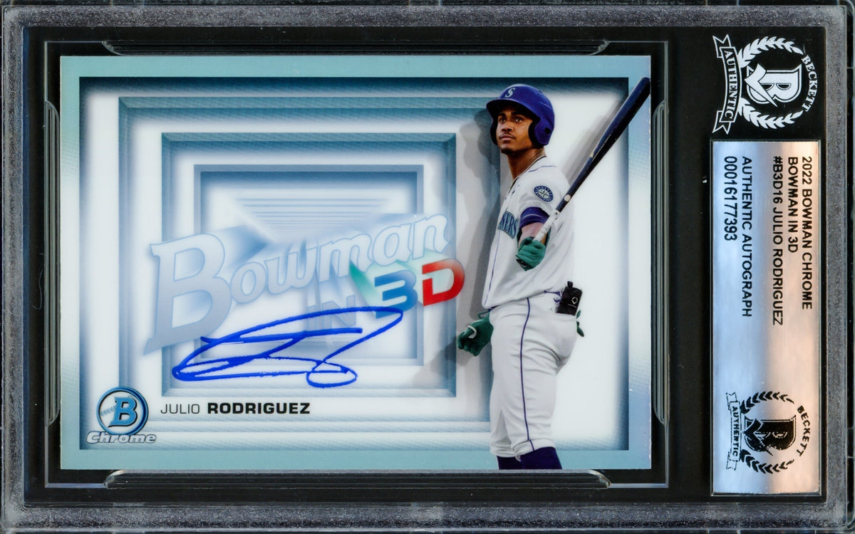 Julio Rodriguez Autographed 2022 Bowman Chrome 3D Rookie Card #B3d-16 Seattle Mariners Beckett Bas #16177393