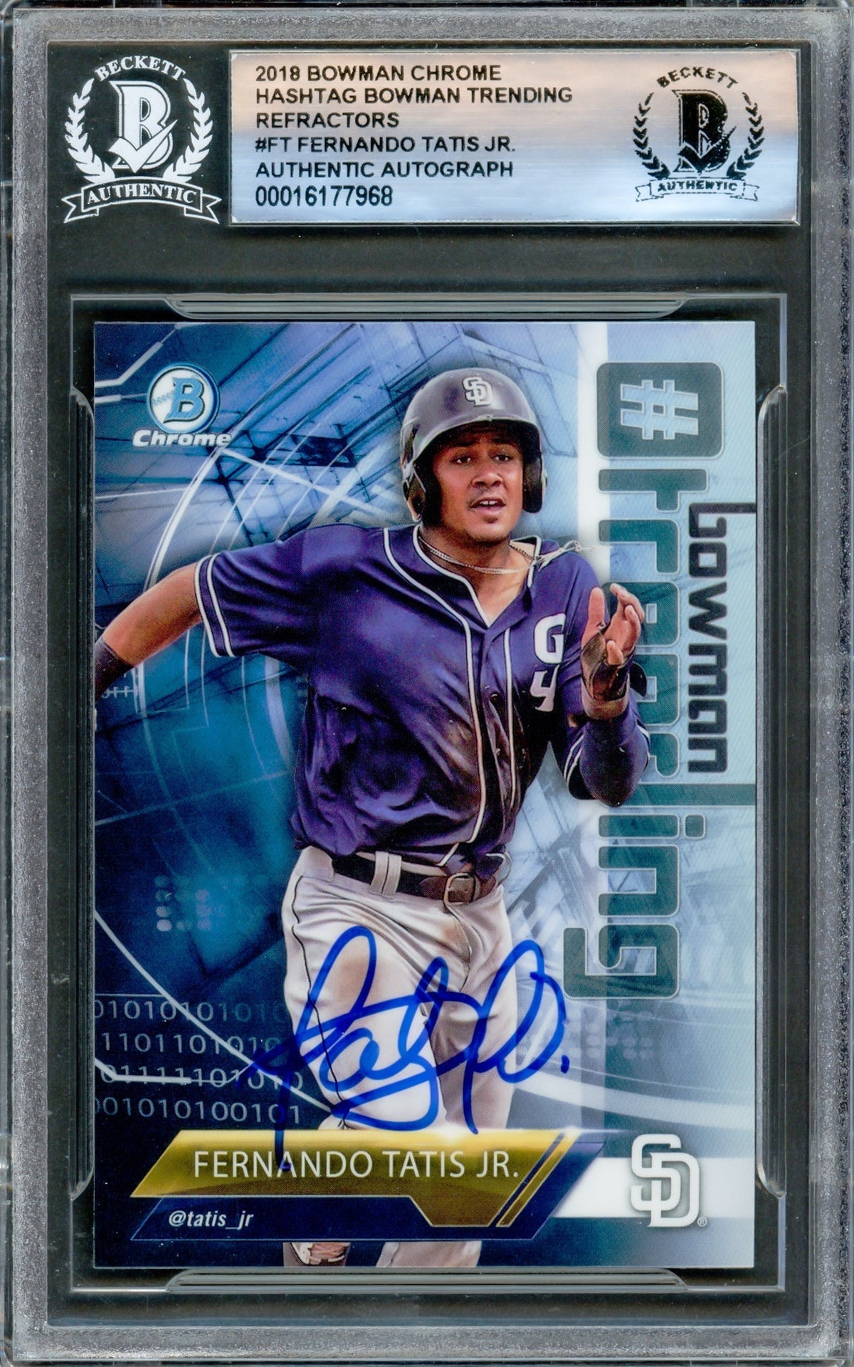 Fernando Tatis Jr. Autographed 2018 Bowman Chrome Trending Rookie Card #-Ft San Diego Padres Beckett Bas #16177968