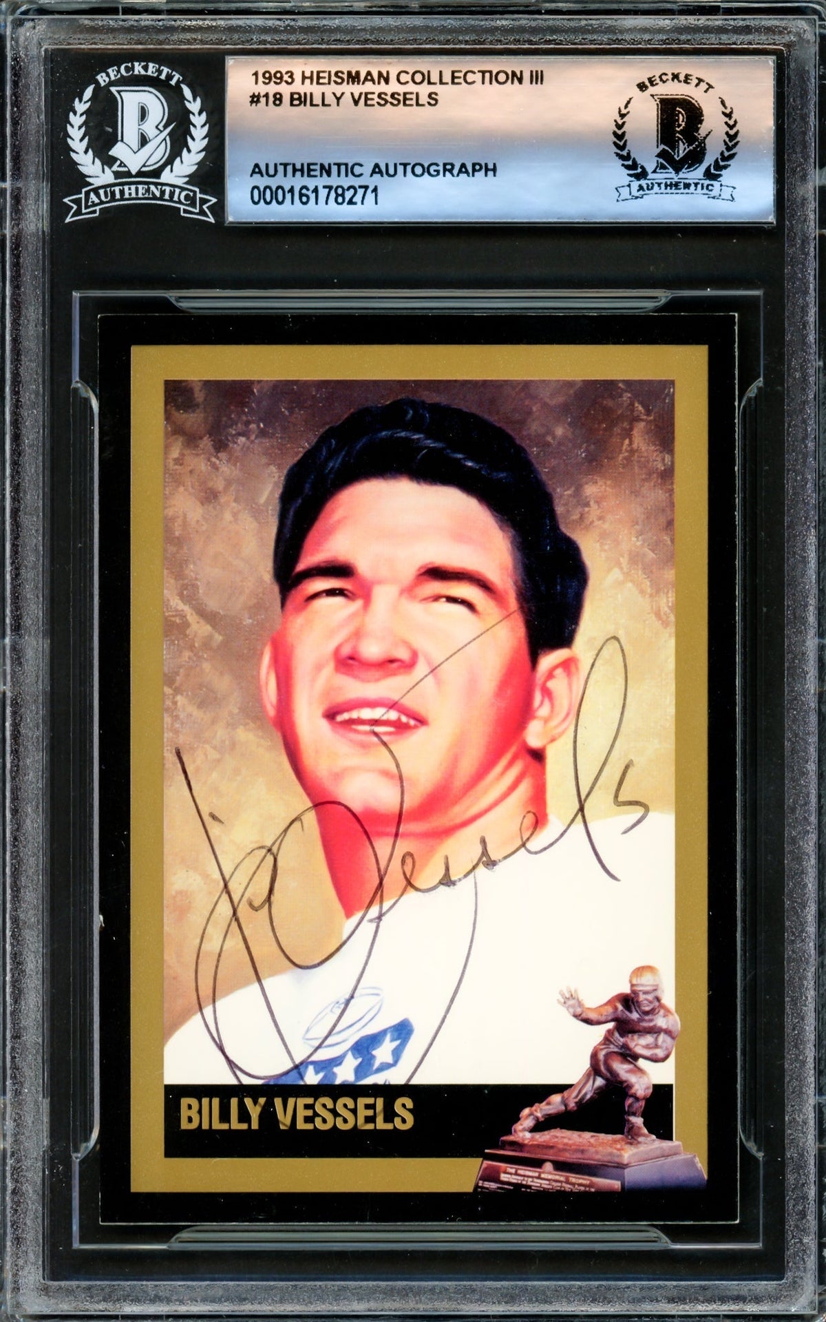 Billy Vessels Autographed 1993 Heisman Card #18 Oklahoma Beckett Bas #16178271