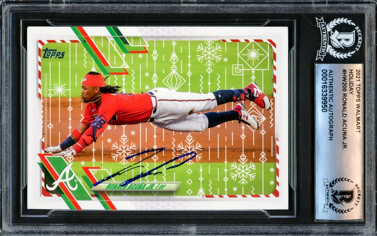 Ronald Acuna Autographed 2021 Topps Holiday Card #Hw200 Atlanta Braves Beckett Bas #16339950