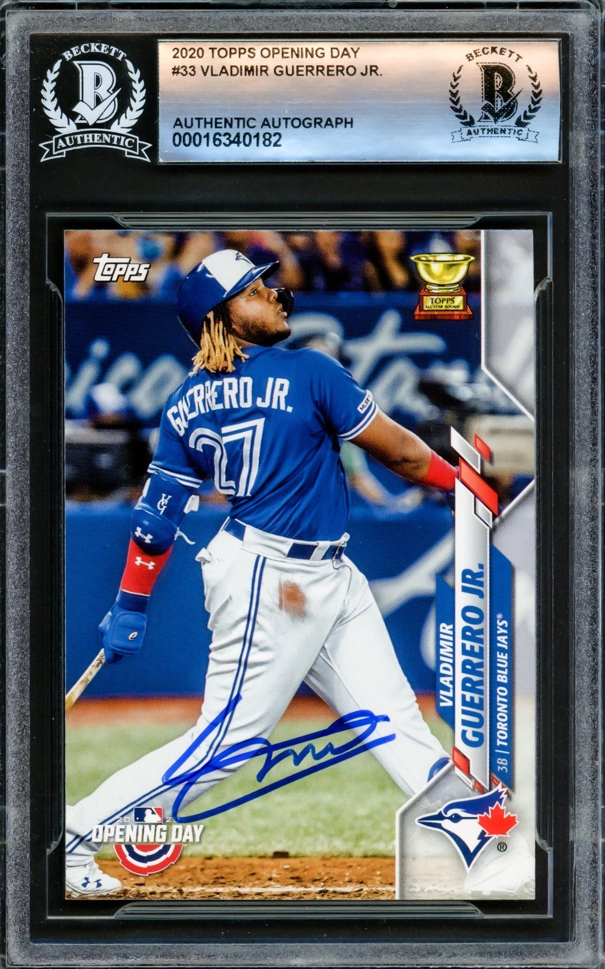 Vladimir Guerrero Jr. Autographed 2020 Topps Opening Day Card #33 Toronto Blue Jays Beckett Bas #16340182