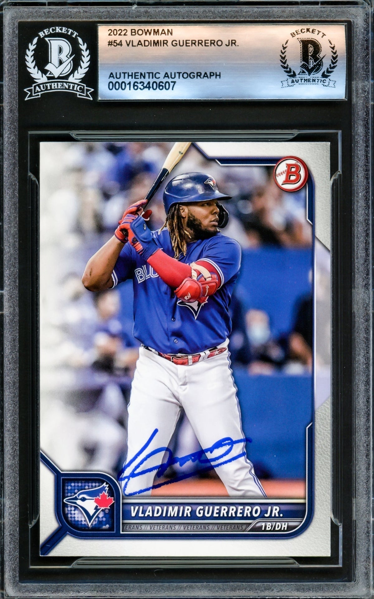 Vladimir Guerrero Jr. Autographed 2022 Bowman Card #54 Toronto Blue Jays Beckett Bas #16340607