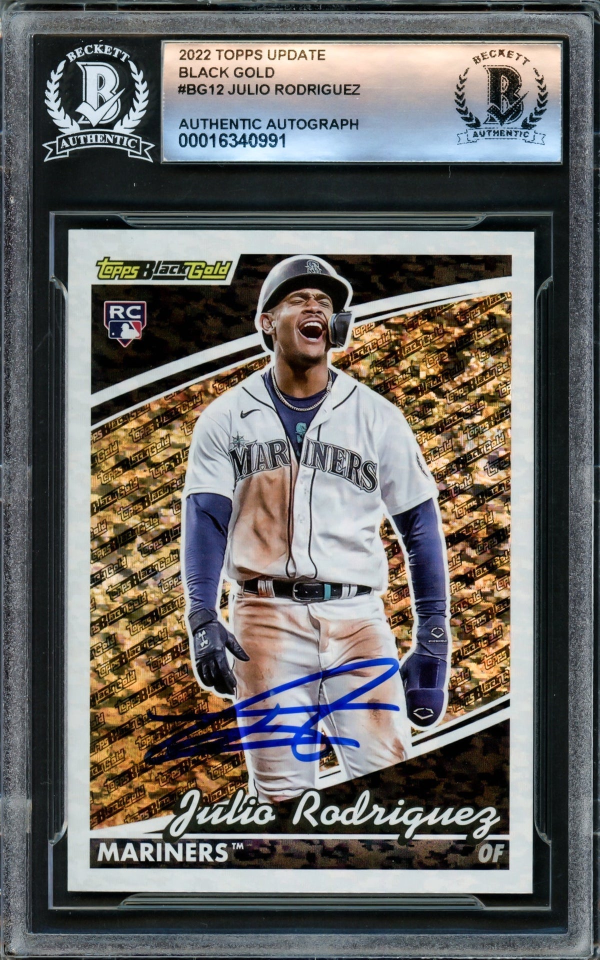 Julio Rodriguez Autographed 2022 Topps Black Gold Rookie Card #Bg-12 Seattle Mariners Beckett Bas #16340991