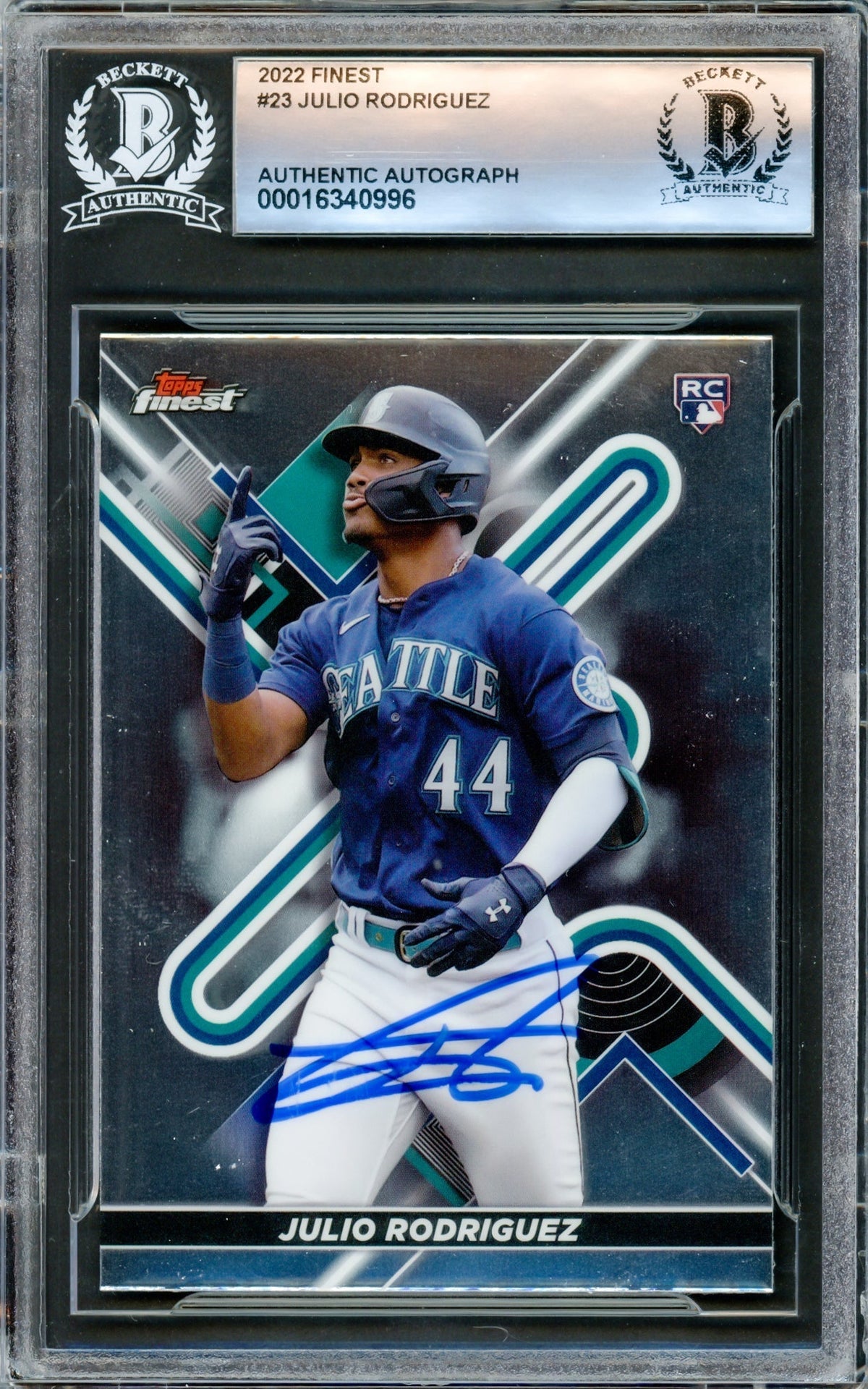 Julio Rodriguez Autographed 2022 Topps Finest Rookie Card #23 Seattle Mariners Beckett Bas #16340996