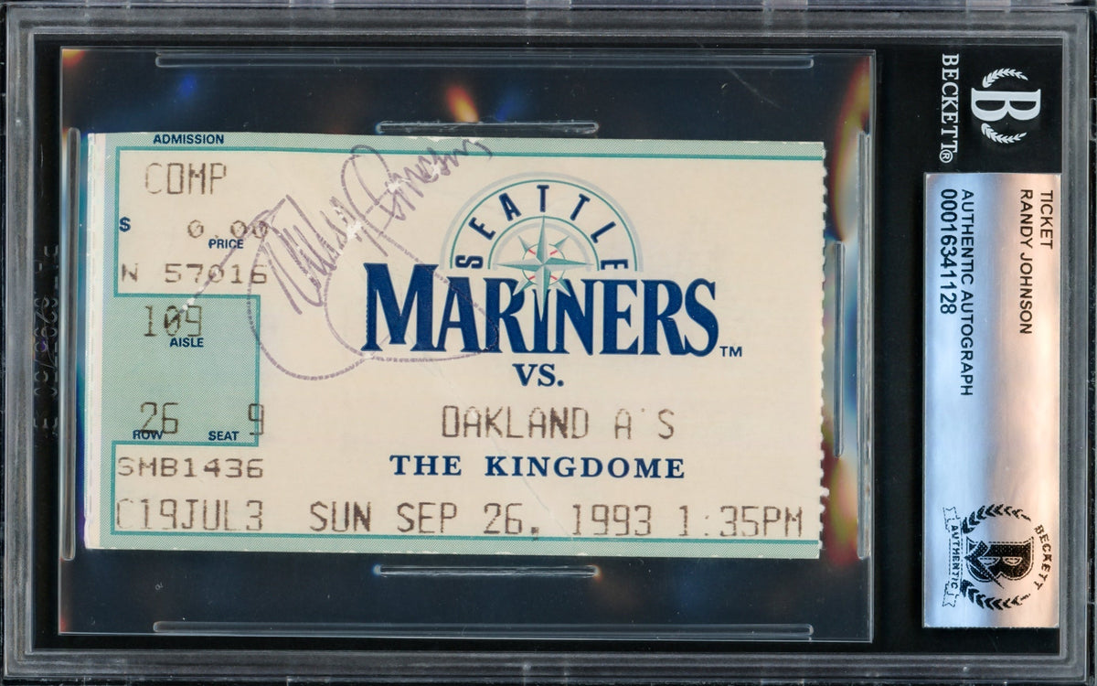 Randy Johnson Autographed September 26Th, 1993 Ticket Seattle Mariners "2X3.5" 300Th Strikeout Beckett Bas #16341128
