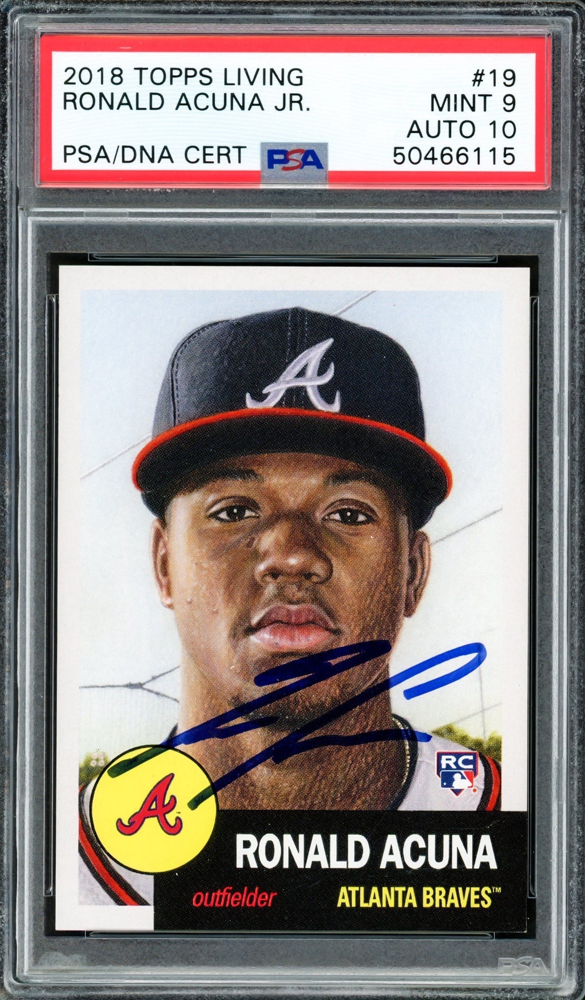 Ronald Acuna Jr. Autographed 2018 Topps Living Rookie Card #19 Atlanta Braves PSA 9 Auto Grade Gem Mint 10 PSA/Dna #50466115