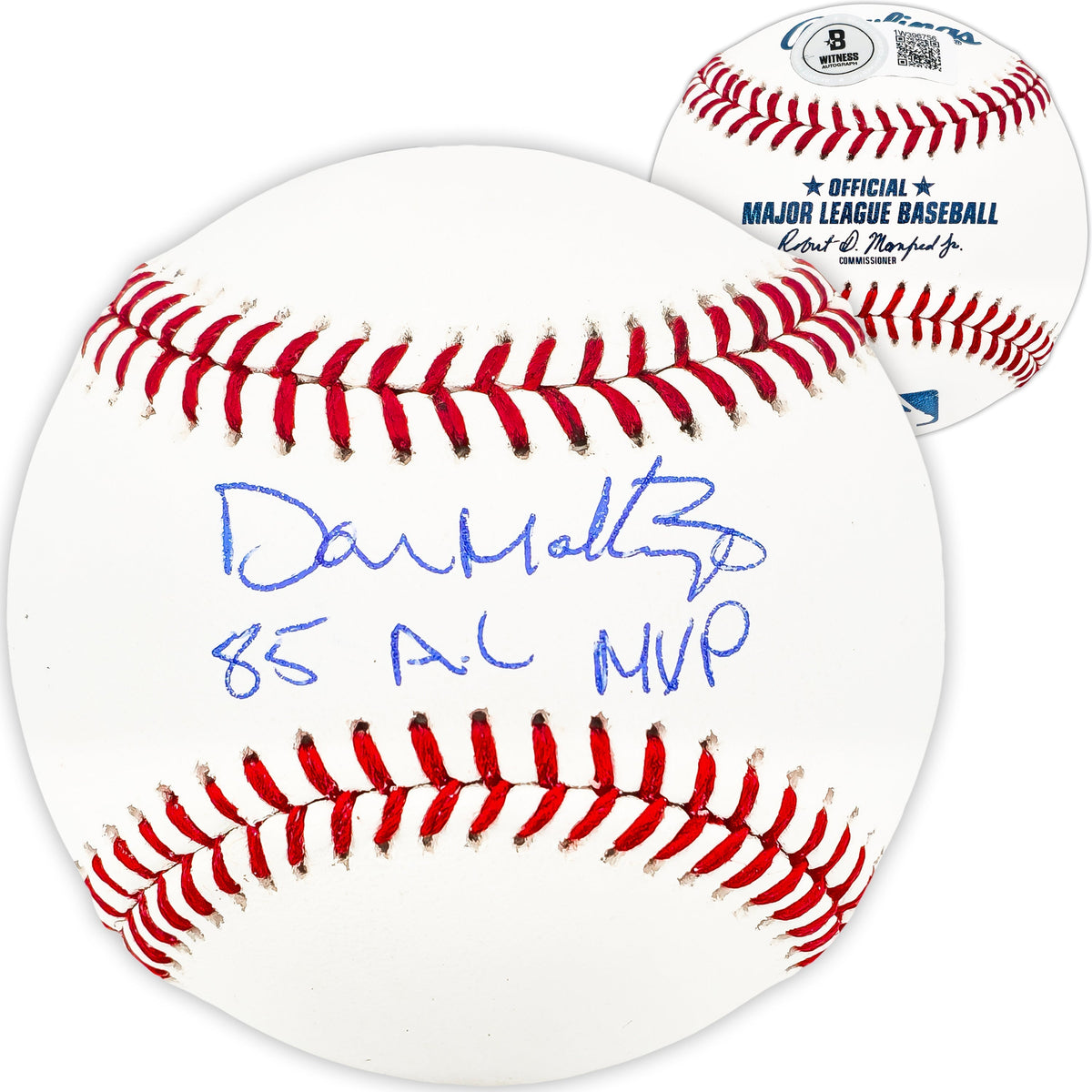 Don Mattingly Autographed Official MLB Baseball New York Yankees "85 Al Mvp" Beckett Bas Witness
