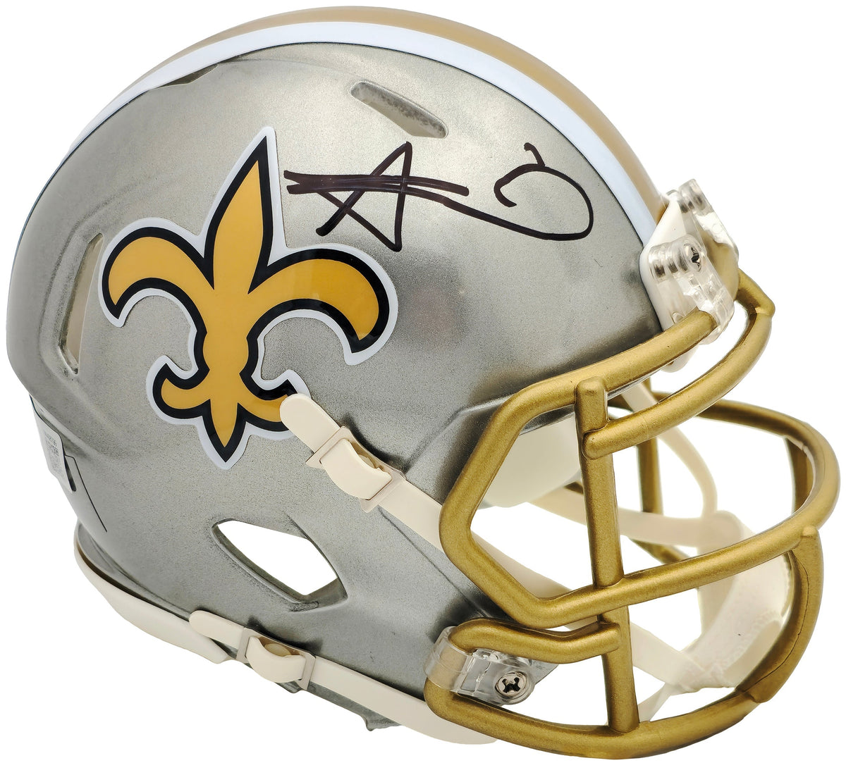 Alvin Kamara Autographed New Orleans Saints Flash Gray Speed Mini Helmet Beckett Bas Witness