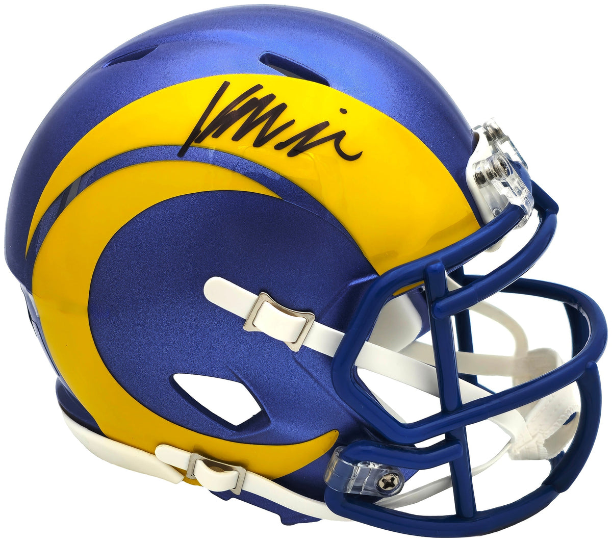 Kyren Williams Autographed Los Angeles Rams Blue Speed Mini Helmet Beckett Bas Witness