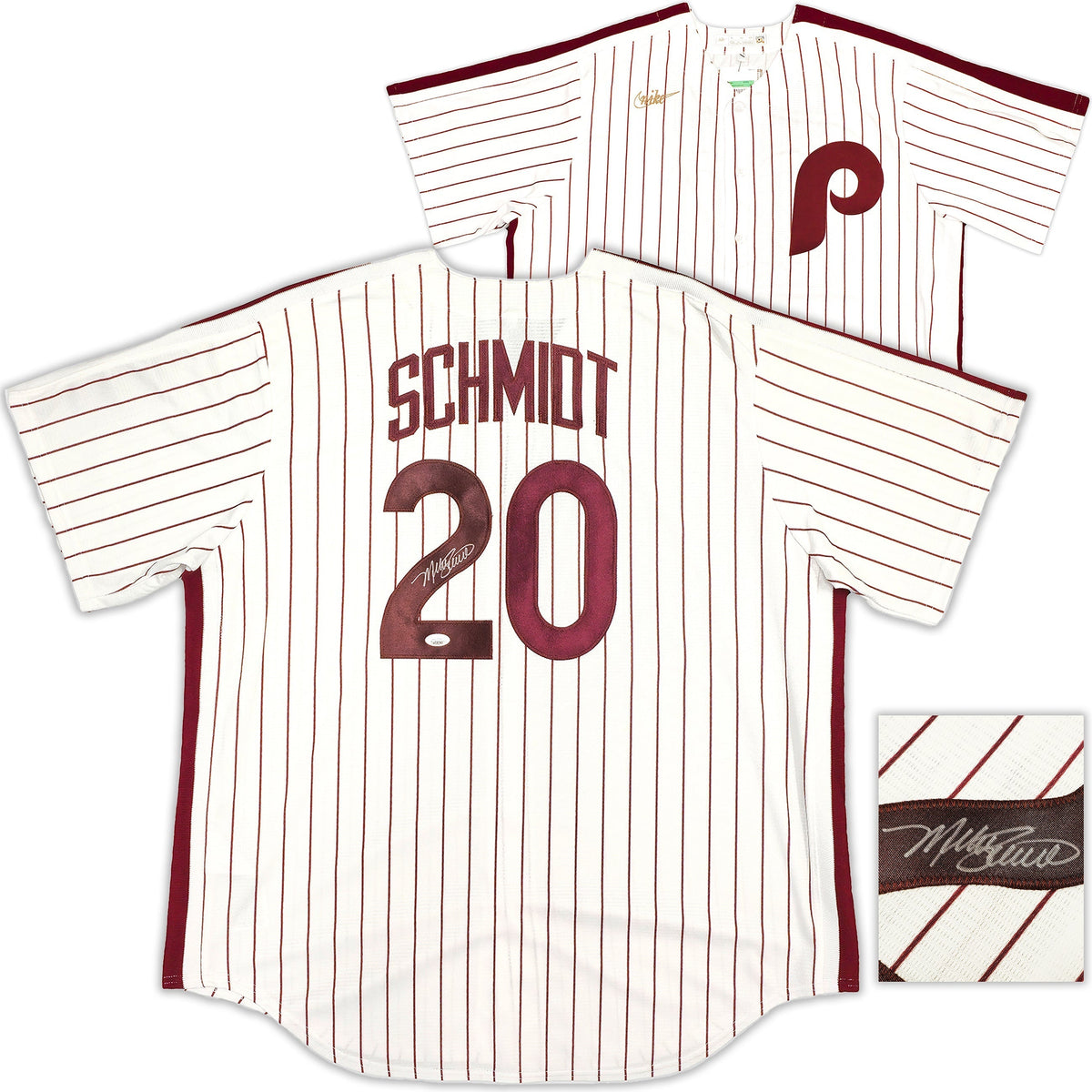 Philadelphia Phillies Mike Schmidt Autographed White Pinstripes Nike Cooperstown Collection Jersey Size Xl Jsa