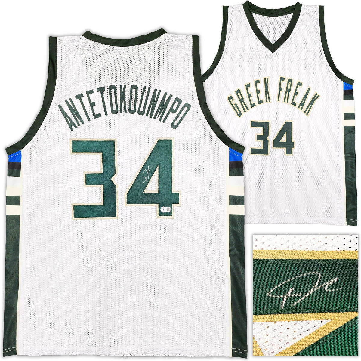 Milwaukee Bucks Giannis Antetokounmpo Autographed White Jersey Beckett Bas Witness