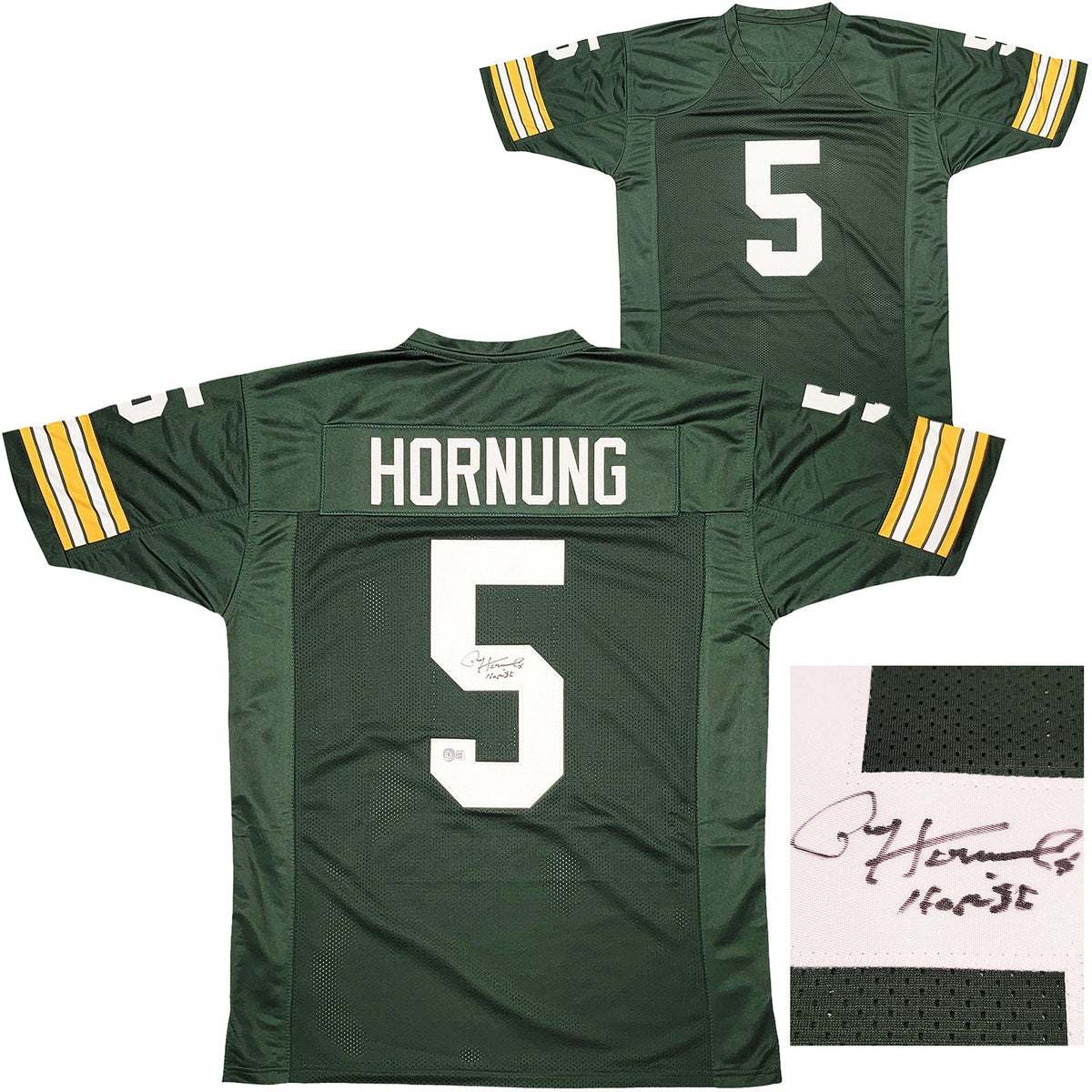 Green Bay Packers Paul Hornung Autographed Green Jersey "Hof 86" Beckett Bas Qr Stock #211728