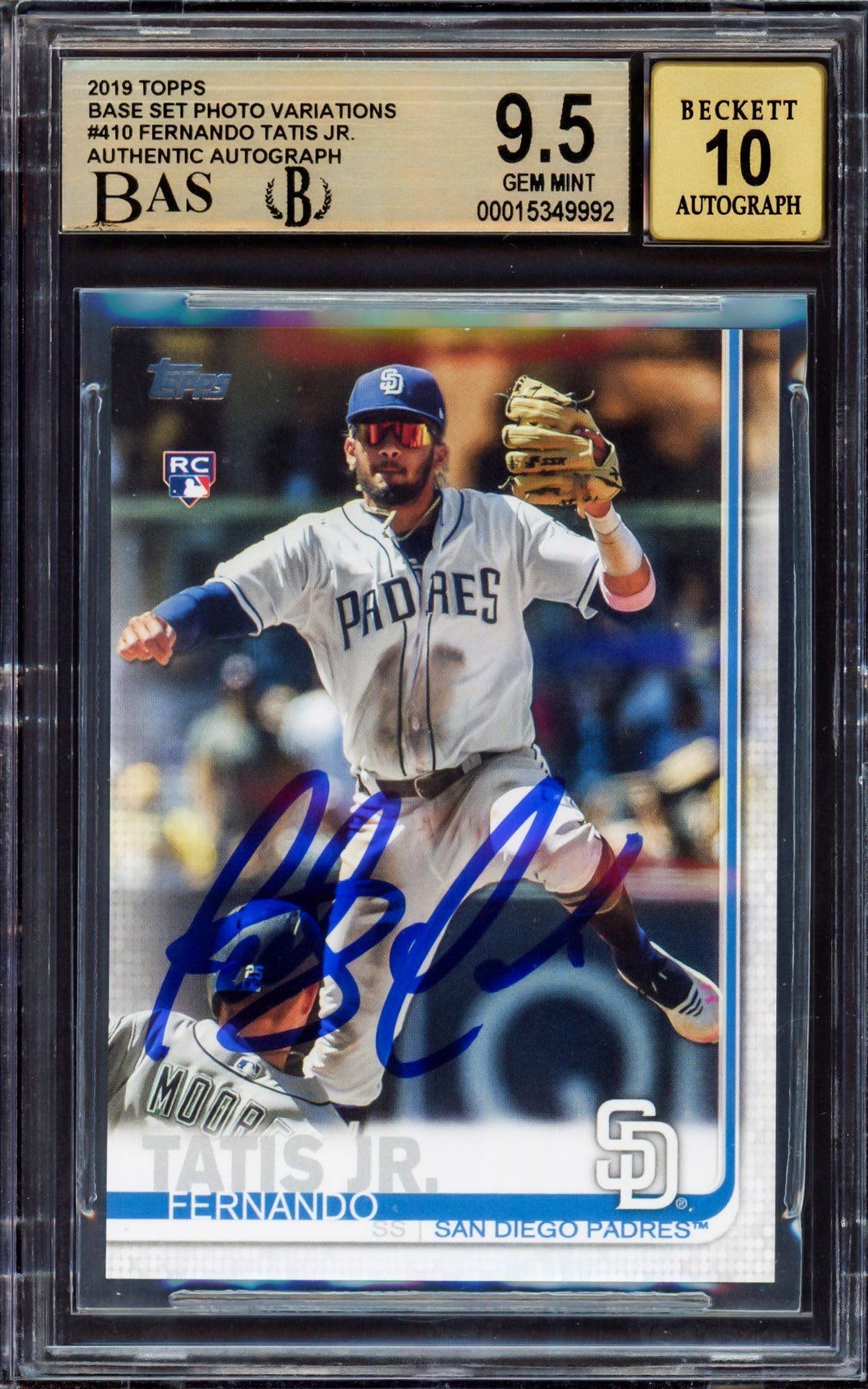 Fernando Tatis Jr. Autographed 2019 Topps Complete Sets Rookie Card #410 San Diego Padres BGS 9.5 Auto Grade Gem Mint 10 Highest Graded Beckett Bas #15349992