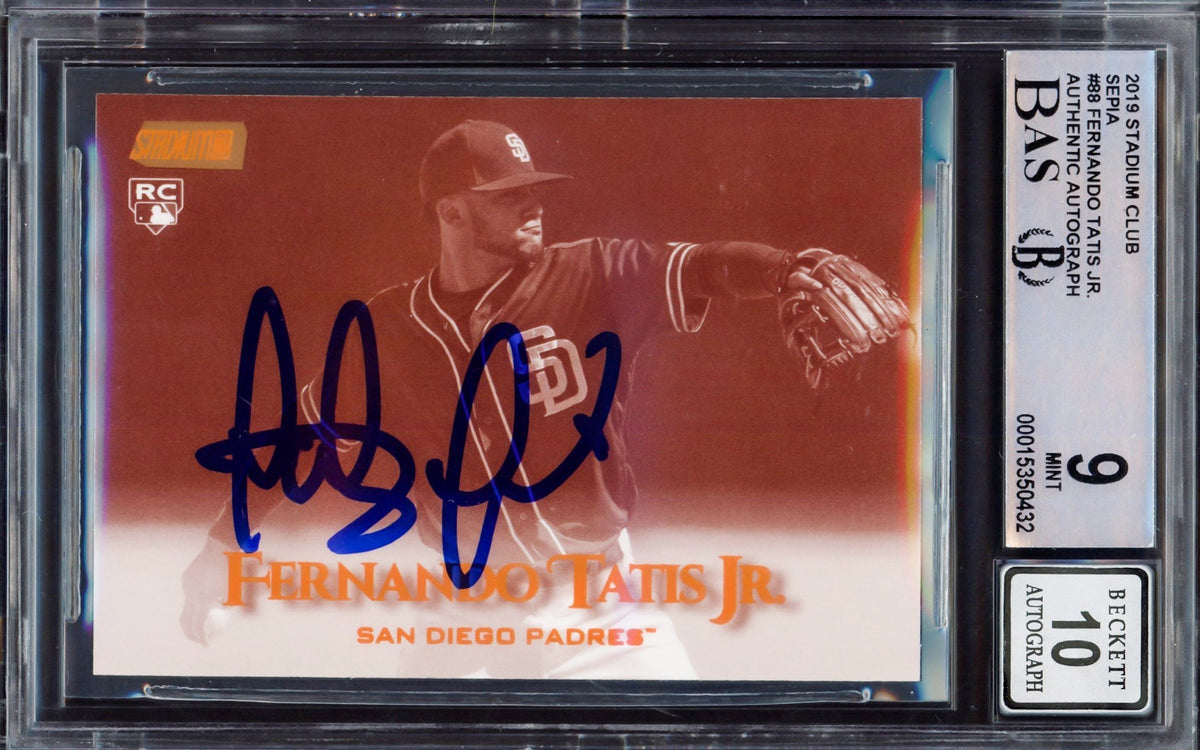 Fernando Tatis Jr. Autographed 2019 Stadium Club Sepia Rookie Card #88 San Diego Padres BGS 9 Auto Grade Gem Mint 10 Beckett Bas #15350432