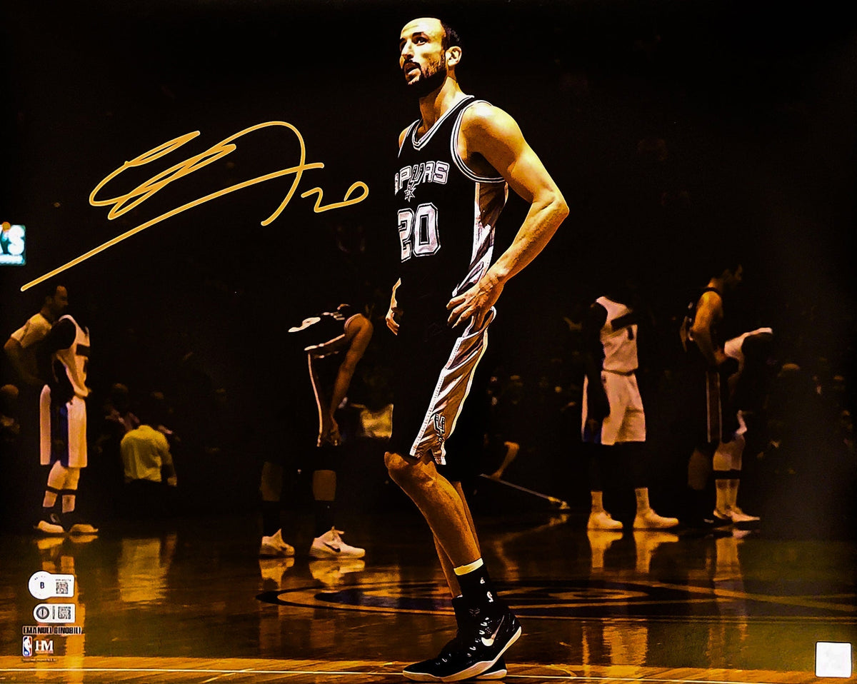 Manu Ginobili Autographed 16X20 Photo San Antonio Spurs Spotlight Signed In Gold Beckett Bas Witness Stock #211901