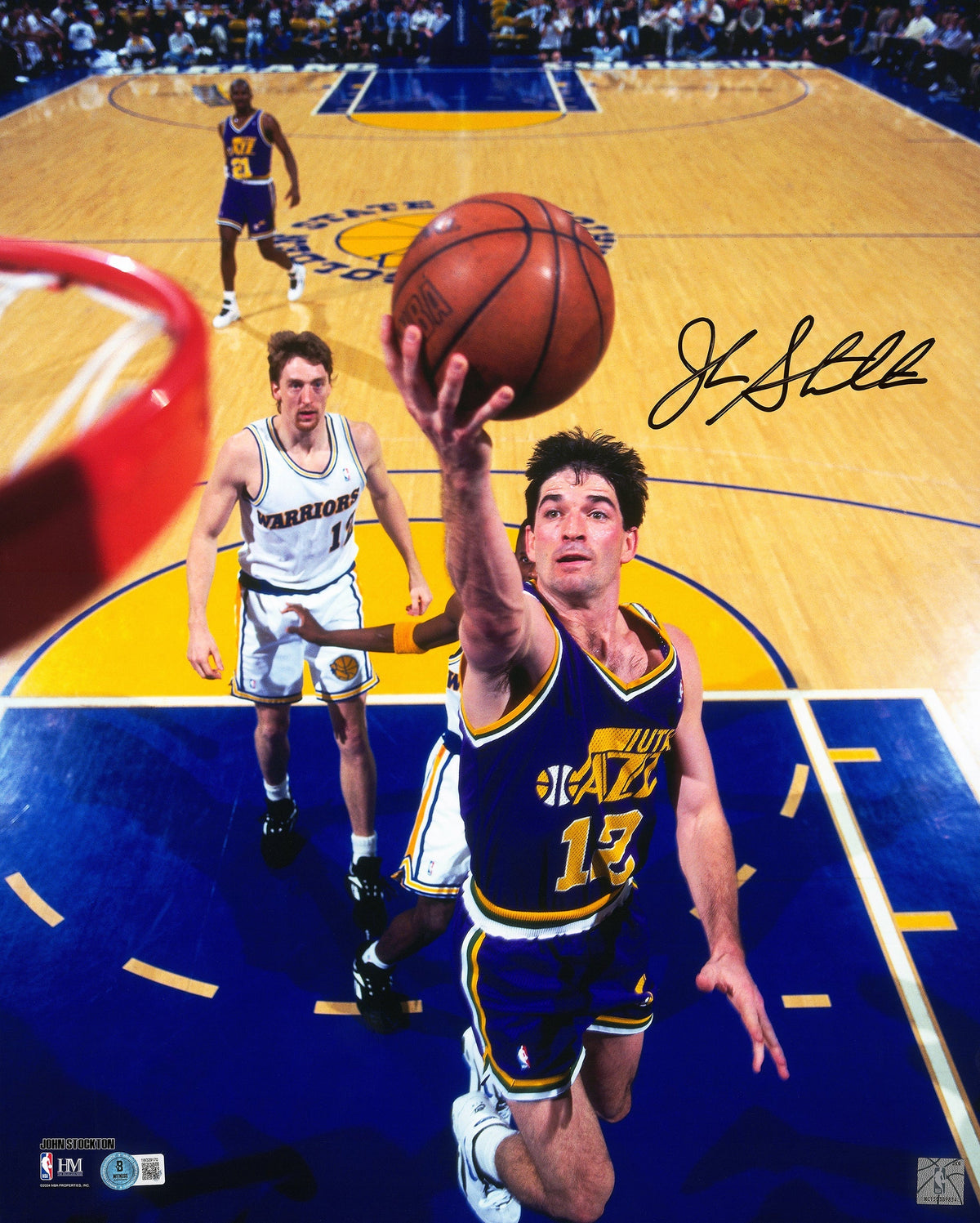 John Stockton Autographed 16X20 Photo Utah Jazz Beckett Bas Witness
