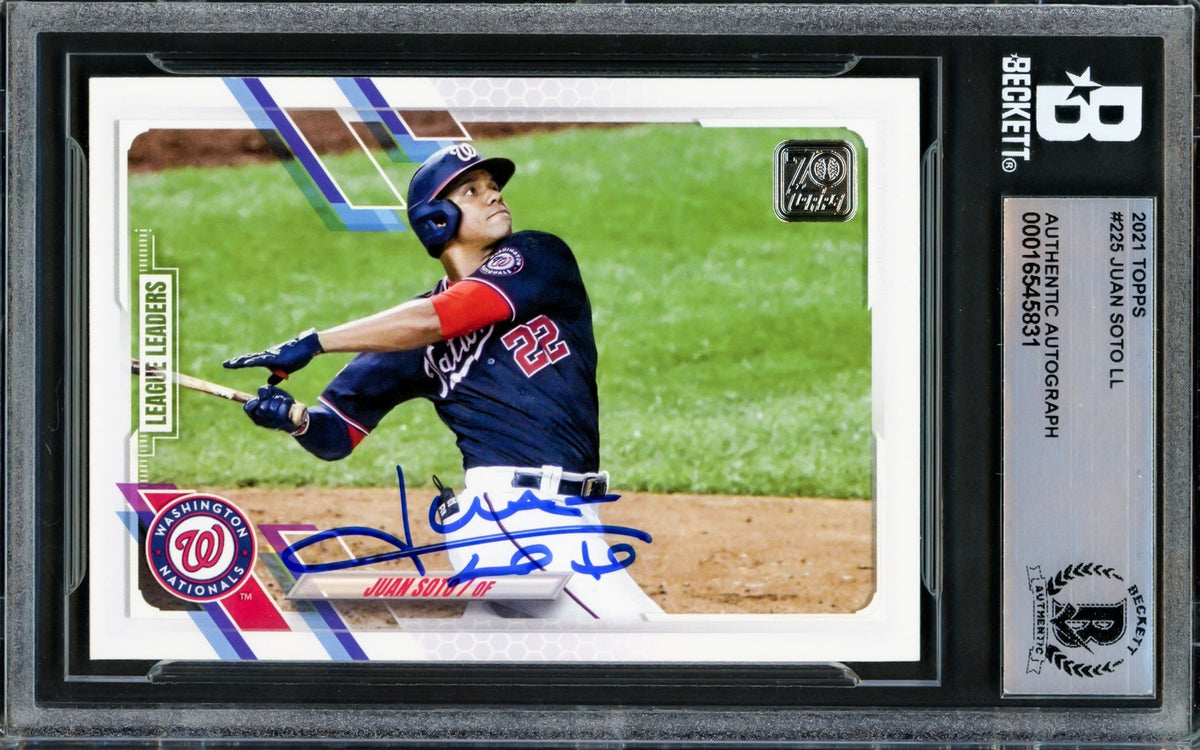 Juan Soto Autographed 2021 Topps Card #225 Washington Nationals Beckett Bas