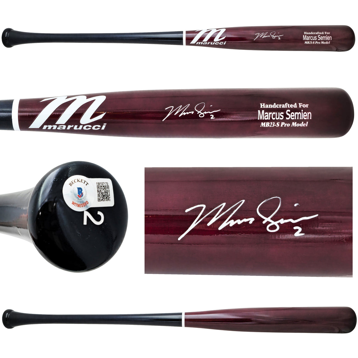 Marcus Semien Autographed Maroon & Navy Marucci Player Model Baseball Bat Texas Rangers Beckett Bas Witness